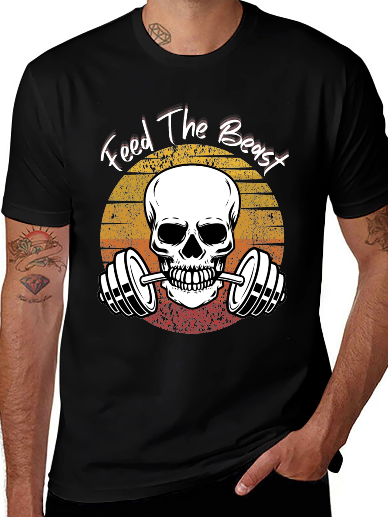 Variant 16 of Feed The Beast Skull Barbell Gym T-Shirt