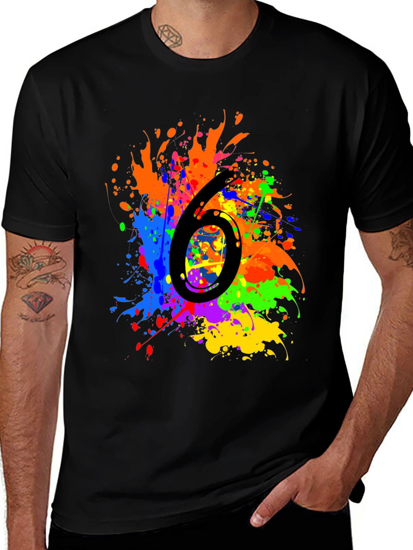 Colorful Splatter Number 6 Graphic T-Shirt
