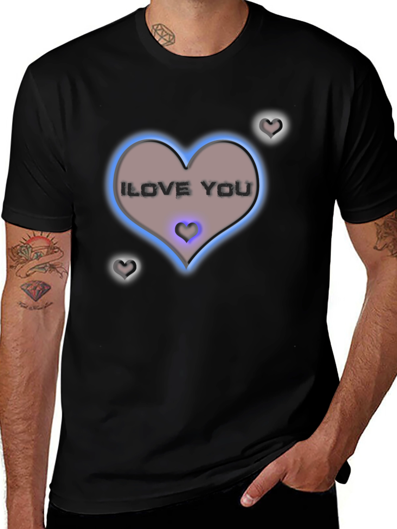 Variant 11 of I Love You Heart Graphic Tee - Men's Black T-Shirt