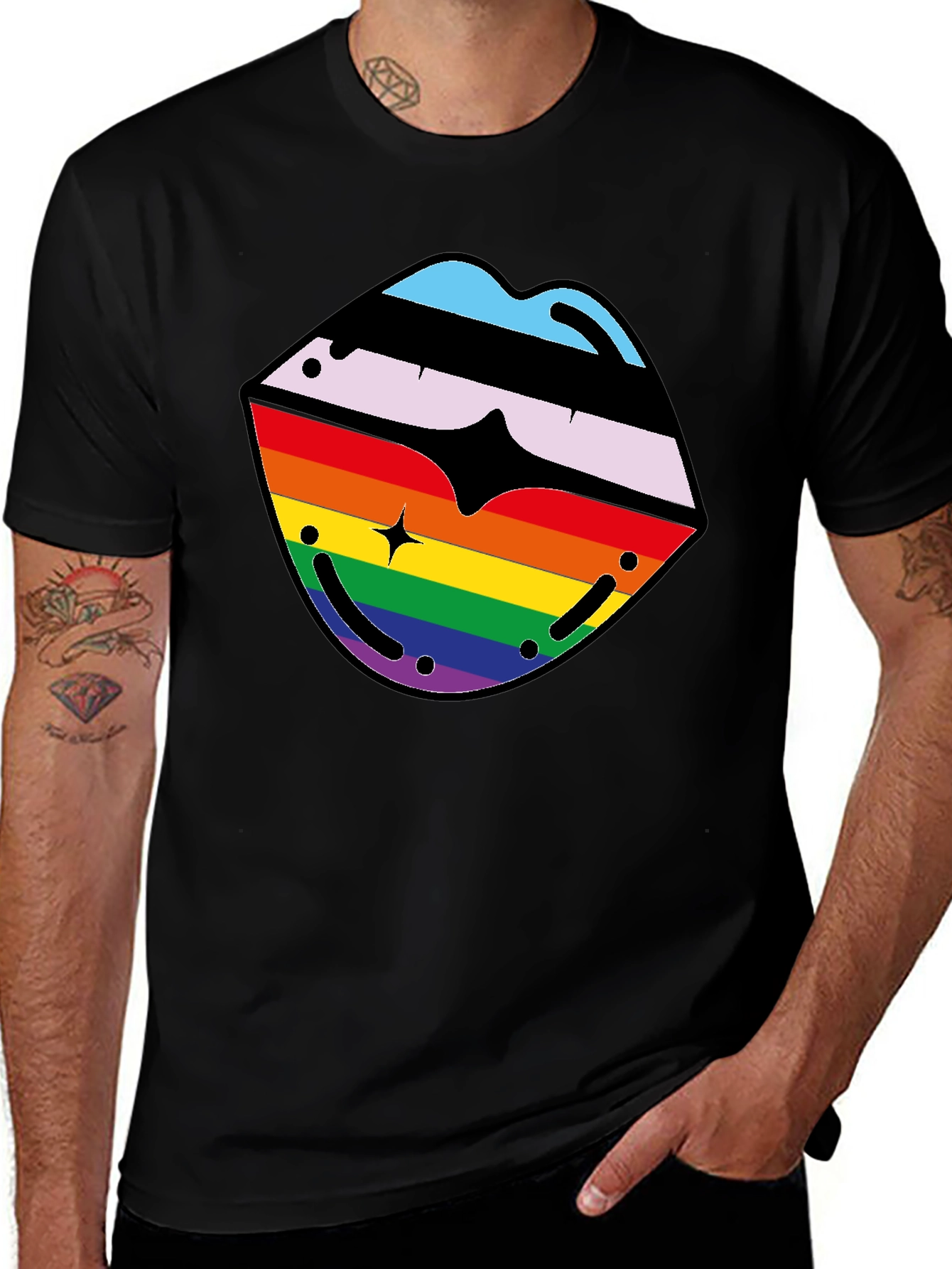 Pride Lips Graphic Tee - Black Cotton T-Shirt