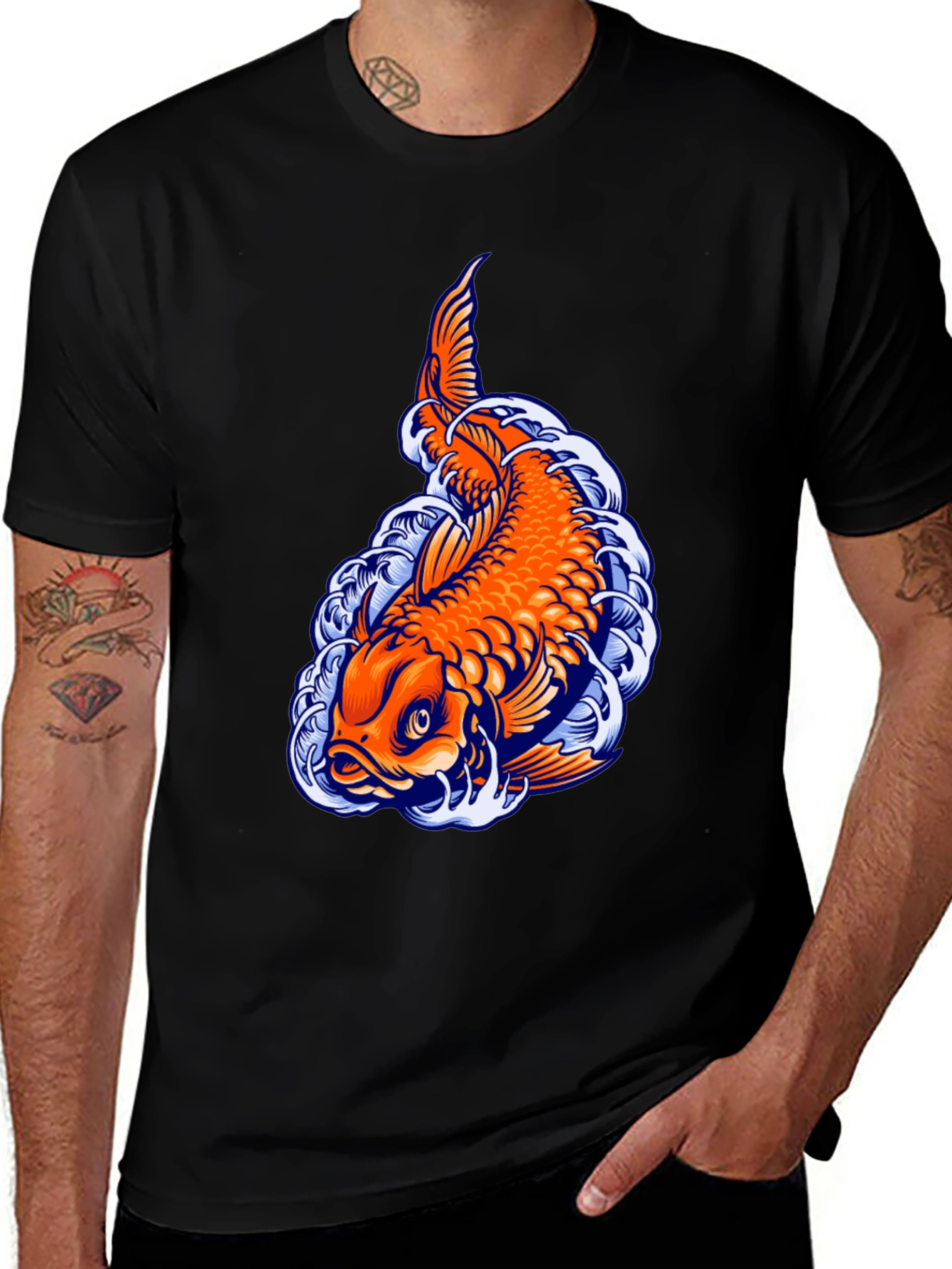 Variant 11 of Koi Fish Graphic Tee - Unique Black T-Shirt
