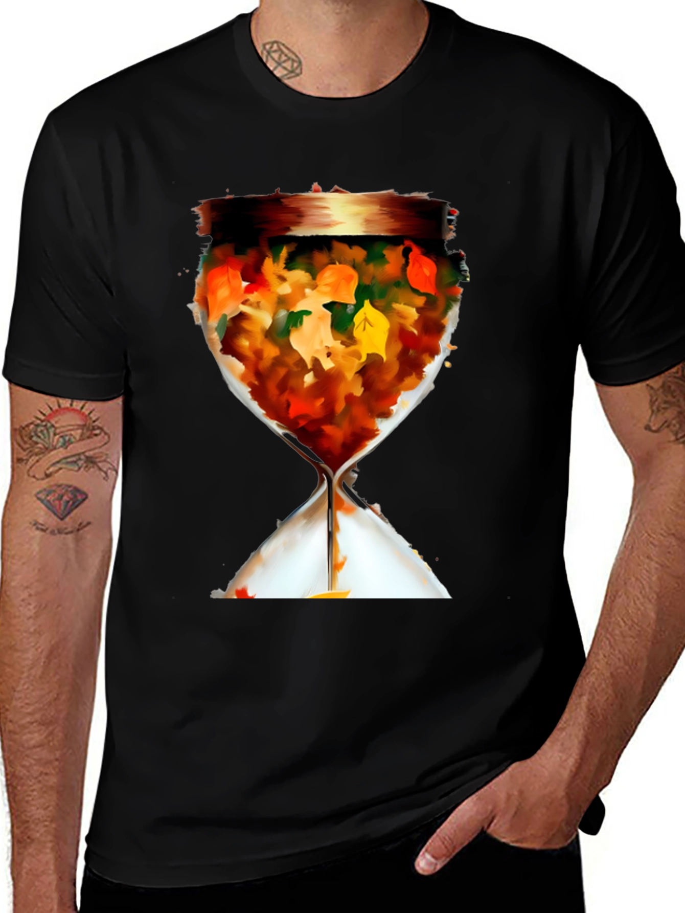 Variant 26 of Fall Leaves Hourglass Graphic Tee - Stylish Autumn T-Shirt
