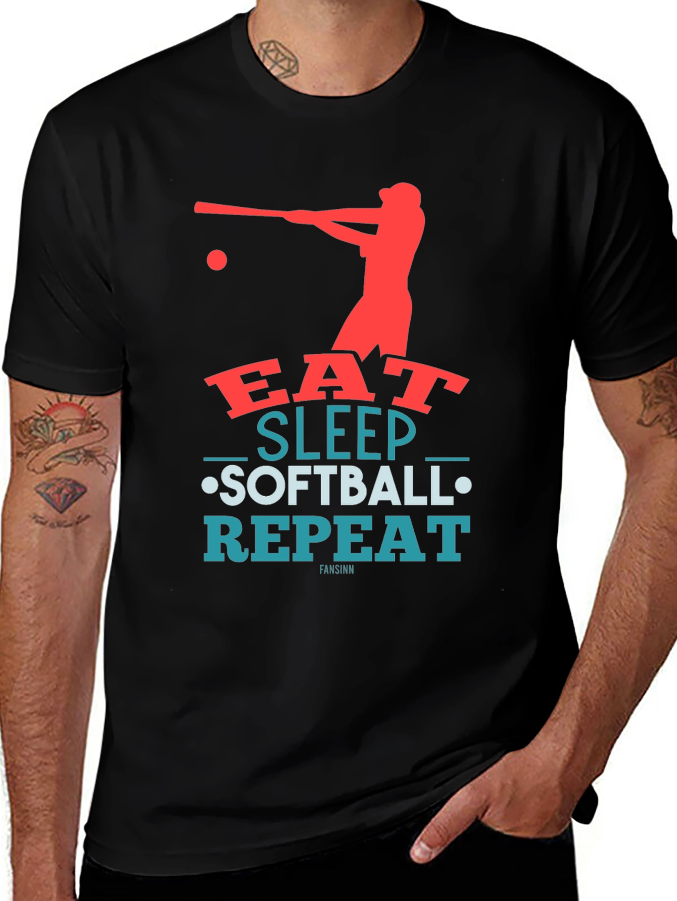 Variant 27 of Eat Sleep Softball Repeat Graphic Tee