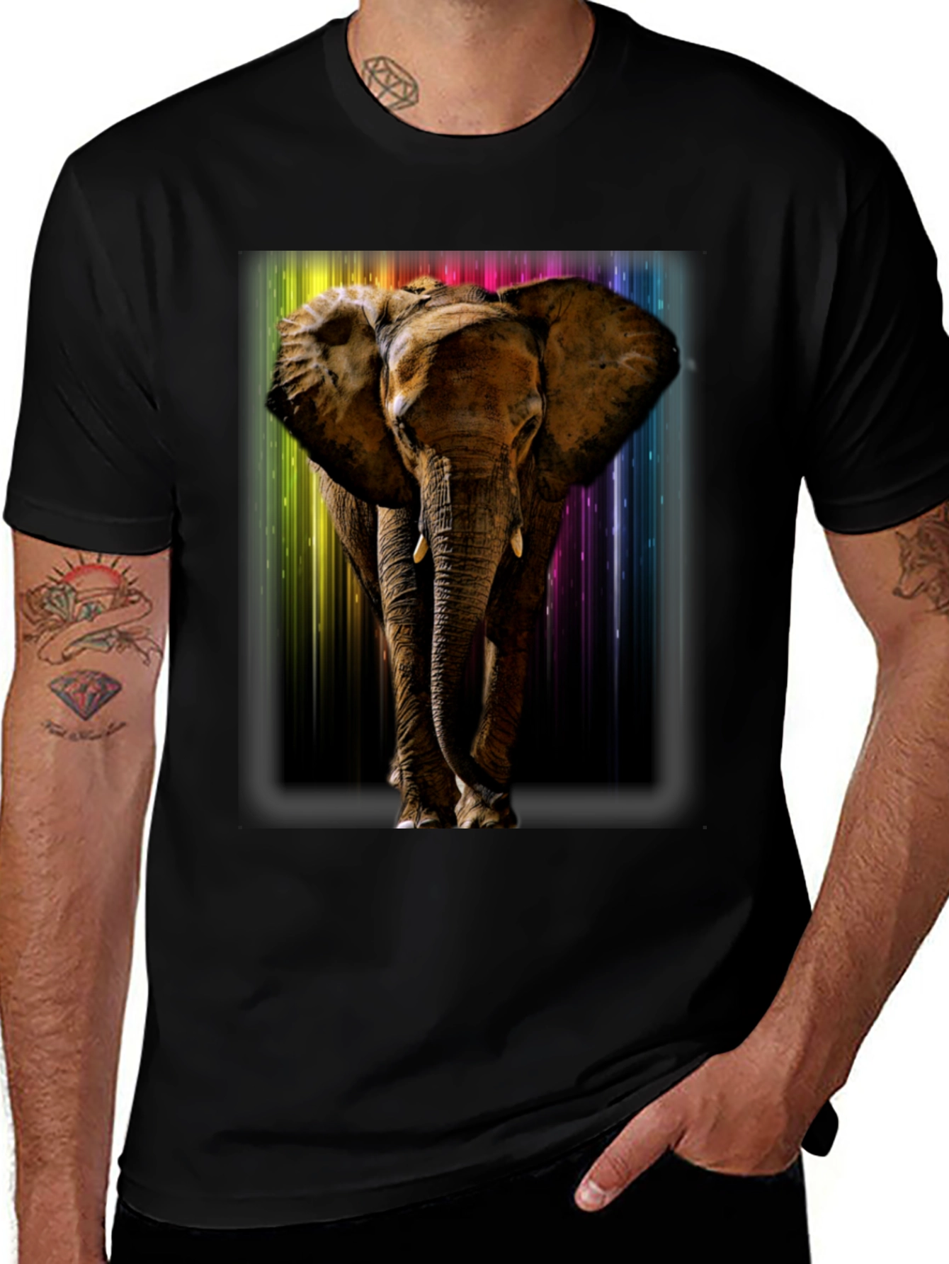 Variant 23 of Elephant Rainbow T-Shirt - Men's Black Tee