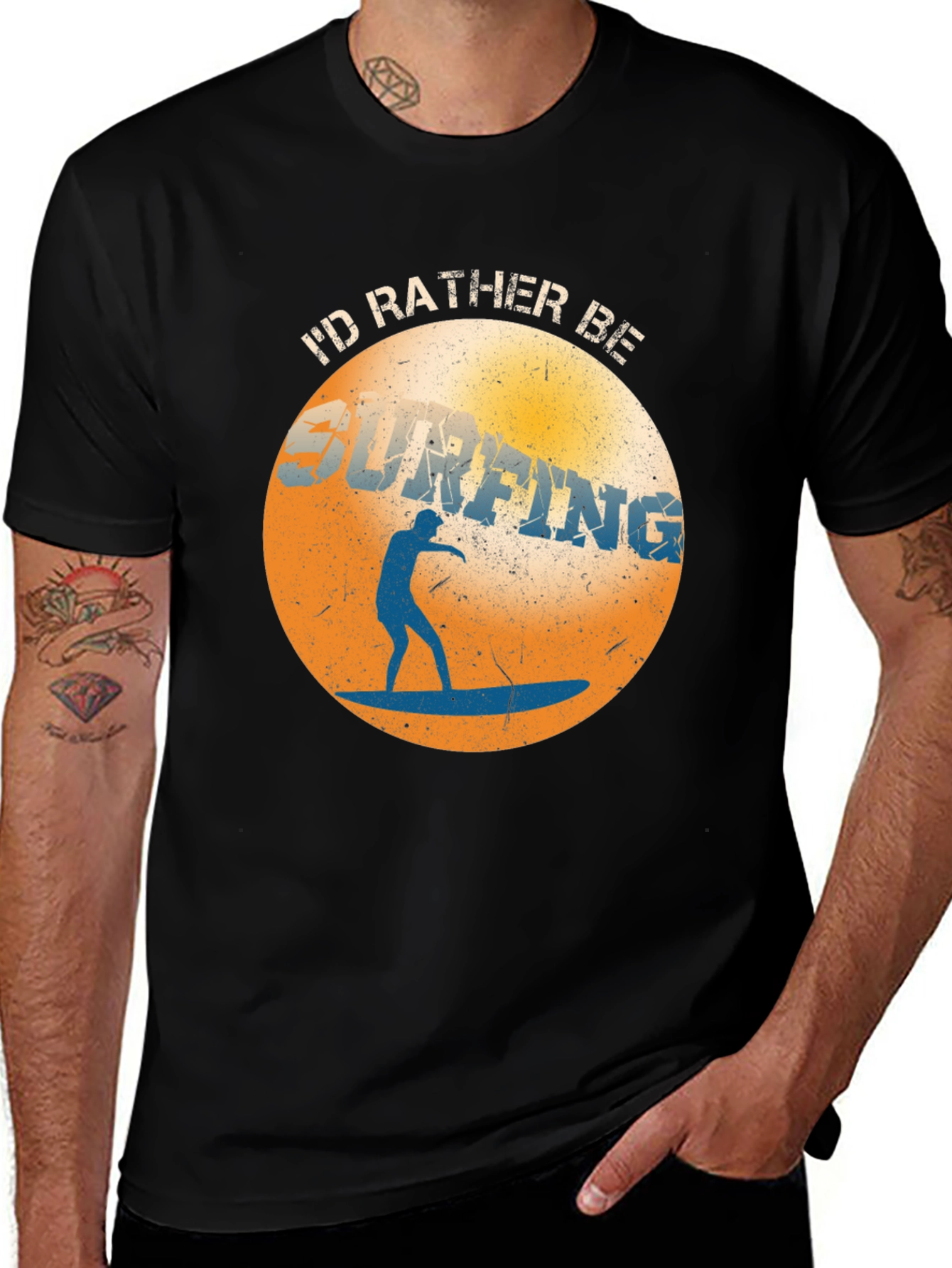 Variant 3 of I'd Rather Be Surfing Black Graphic T-Shirt