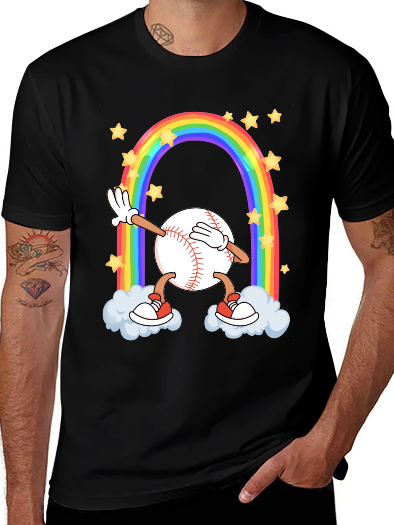 Variant 17 of Baseball Dab Rainbow Stars Graphic T-Shirt