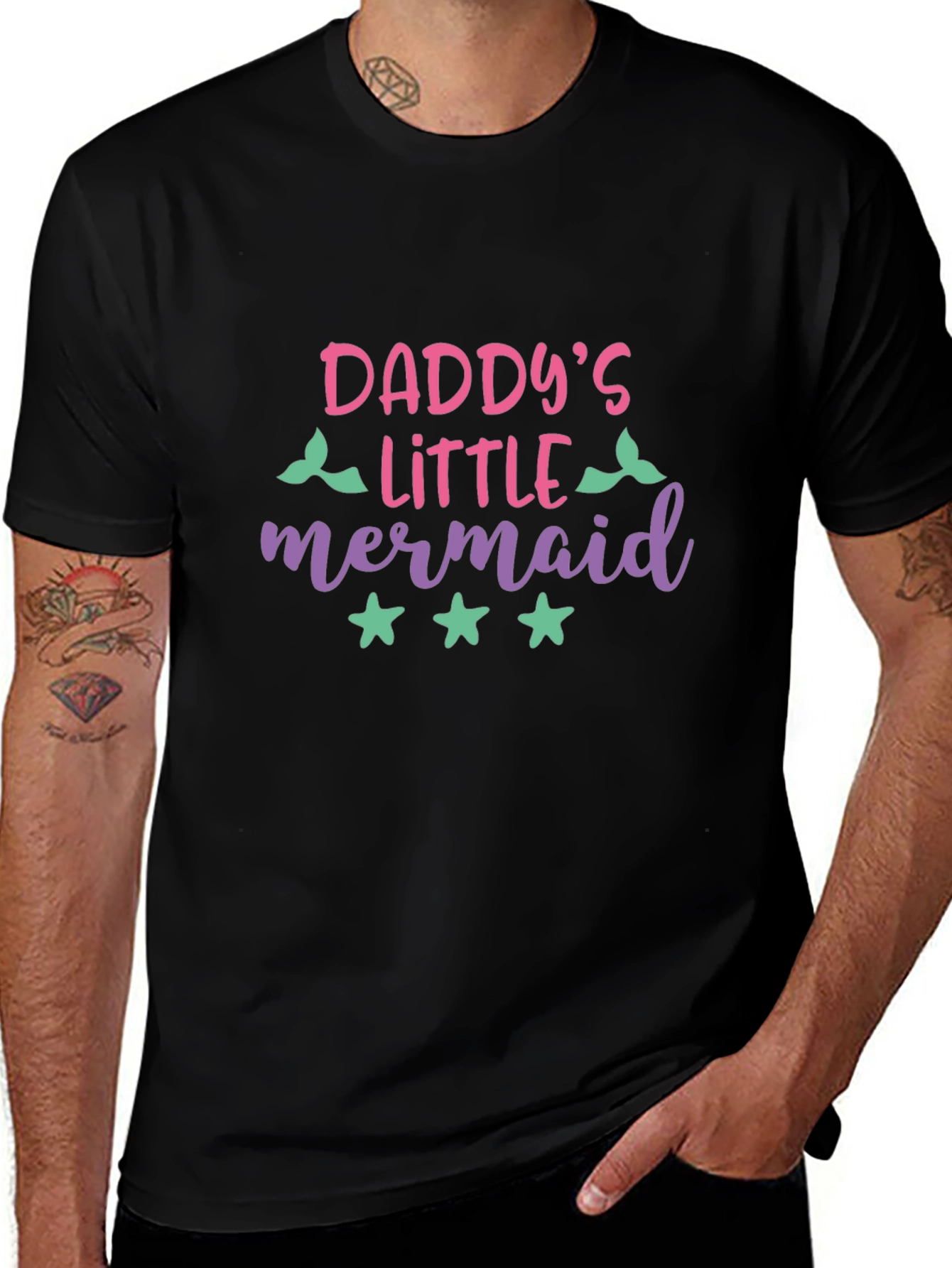 Black Daddy's Little Mermaid Graphic T-Shirt main image