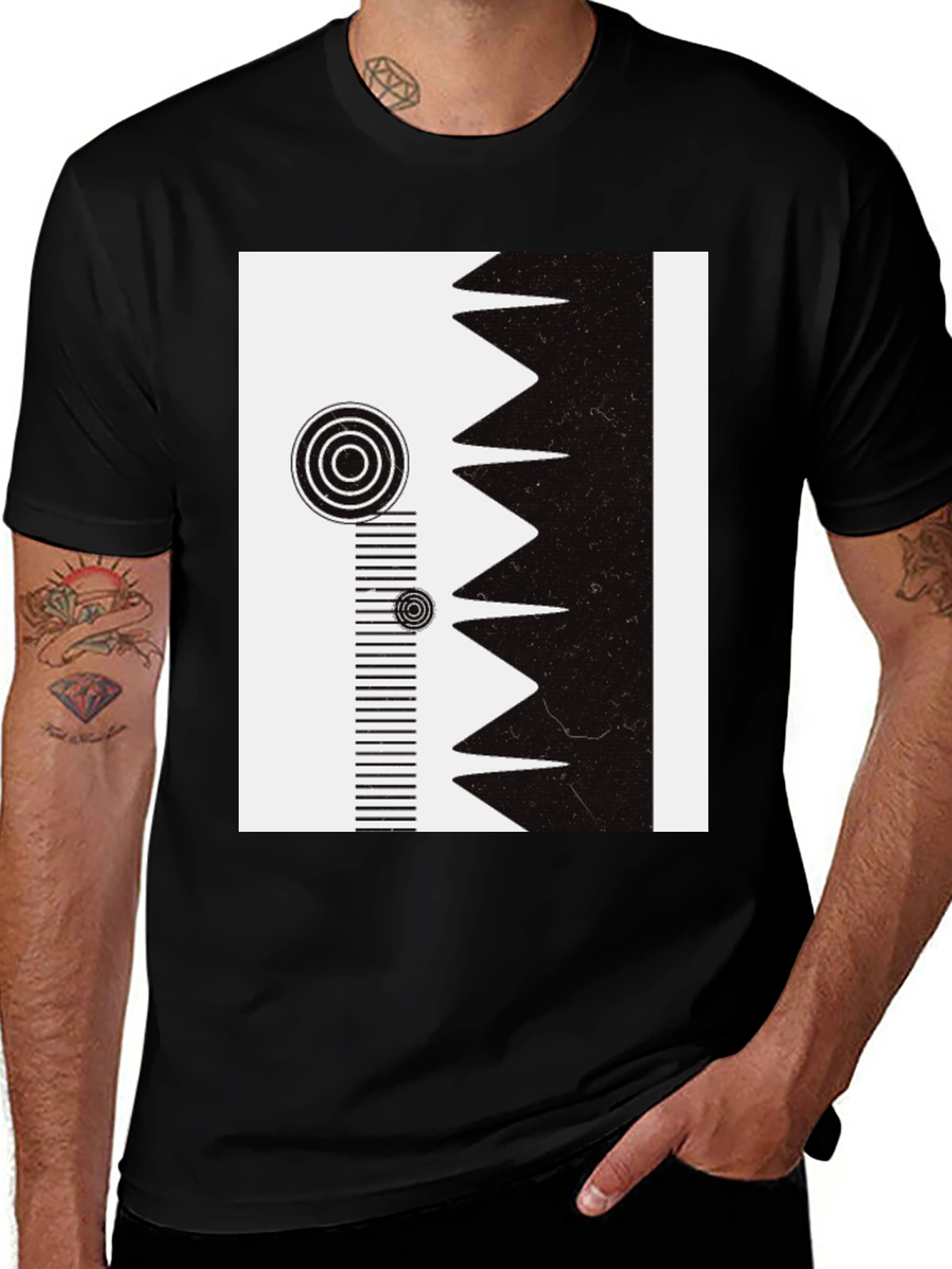 Variant 16 of Geometric Print Tee - Modern Black & White Design