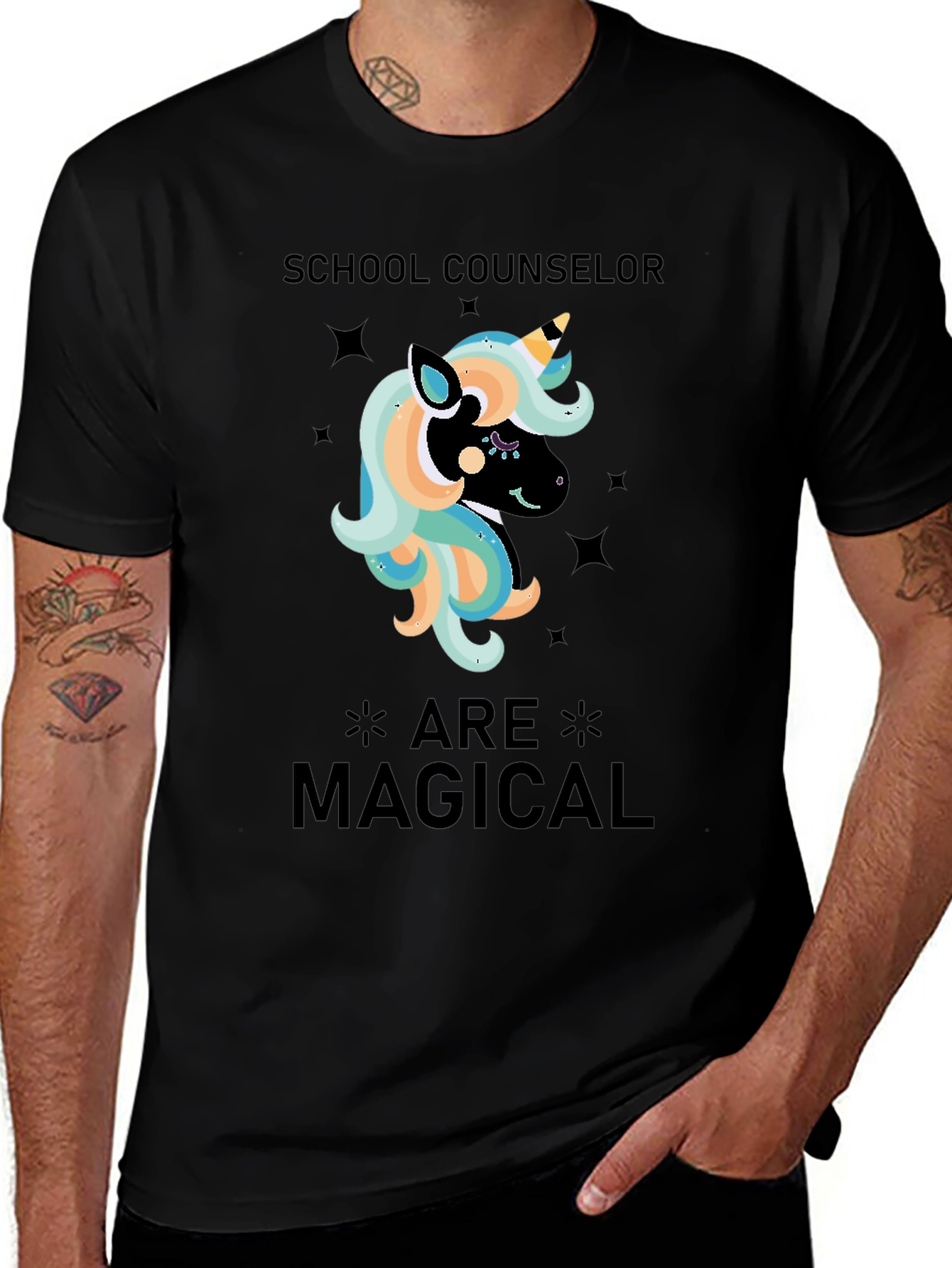 Variant 4 of School Counselor Magical Unicorn Black T-Shirt