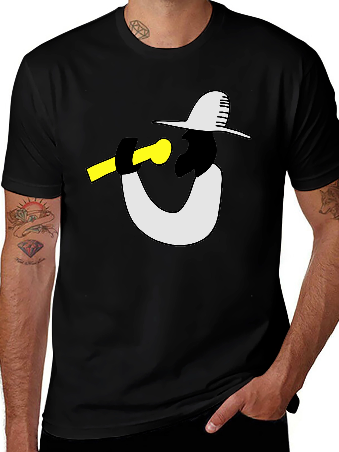 Black Cool Graphic Tee - Musician with Hat main image