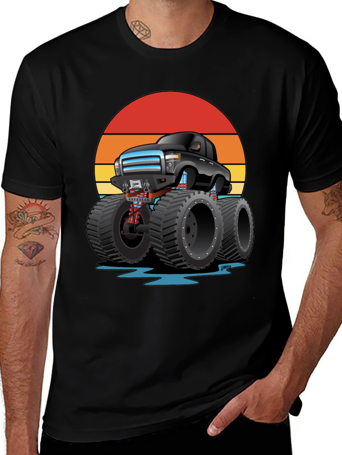 Variant 29 of Monster Truck Graphic Tee - Sunset Black Shirt