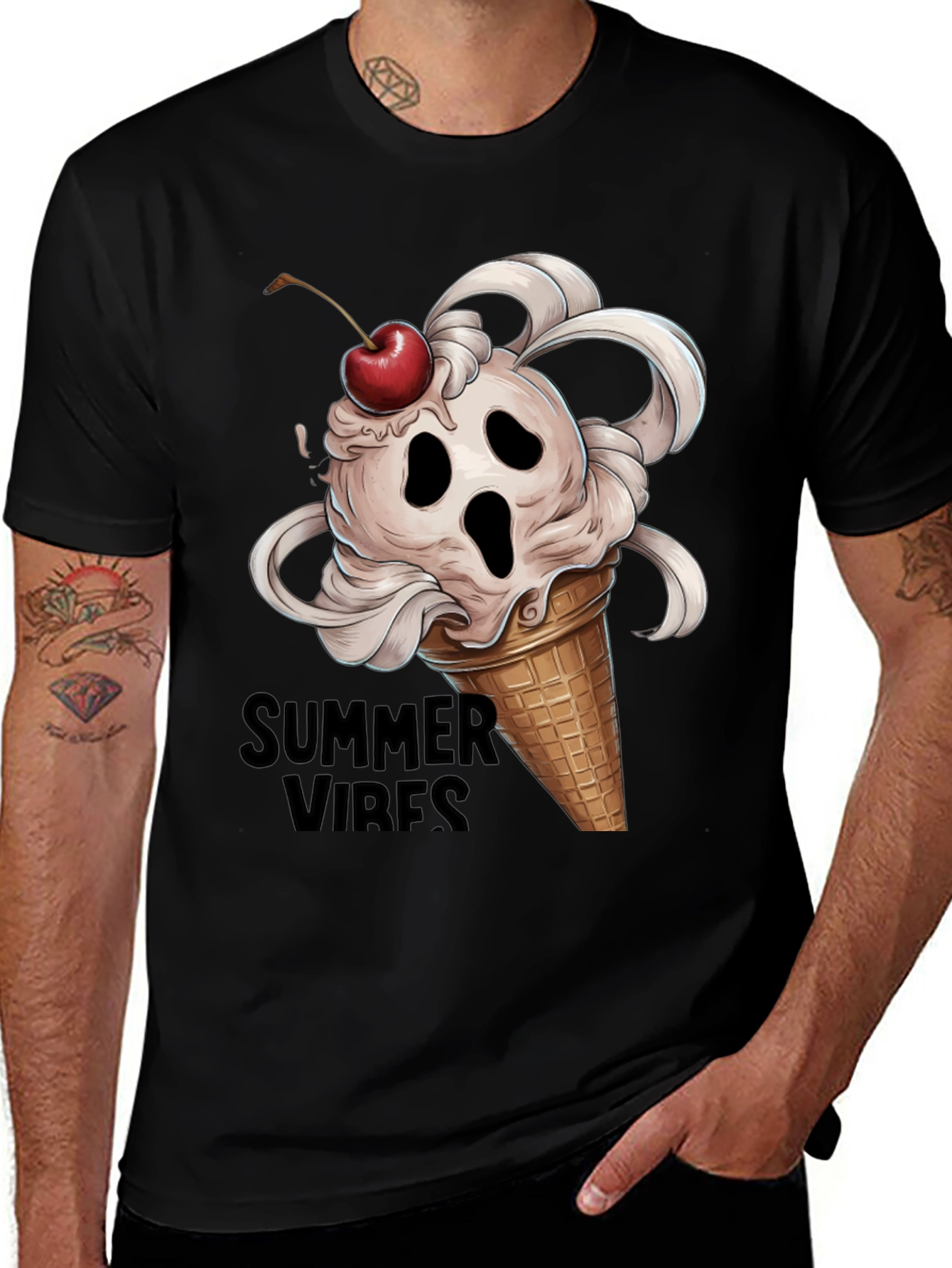 Variant 5 of Spooky Summer Vibes T-Shirt: Ghost Ice Cream Cone Tee