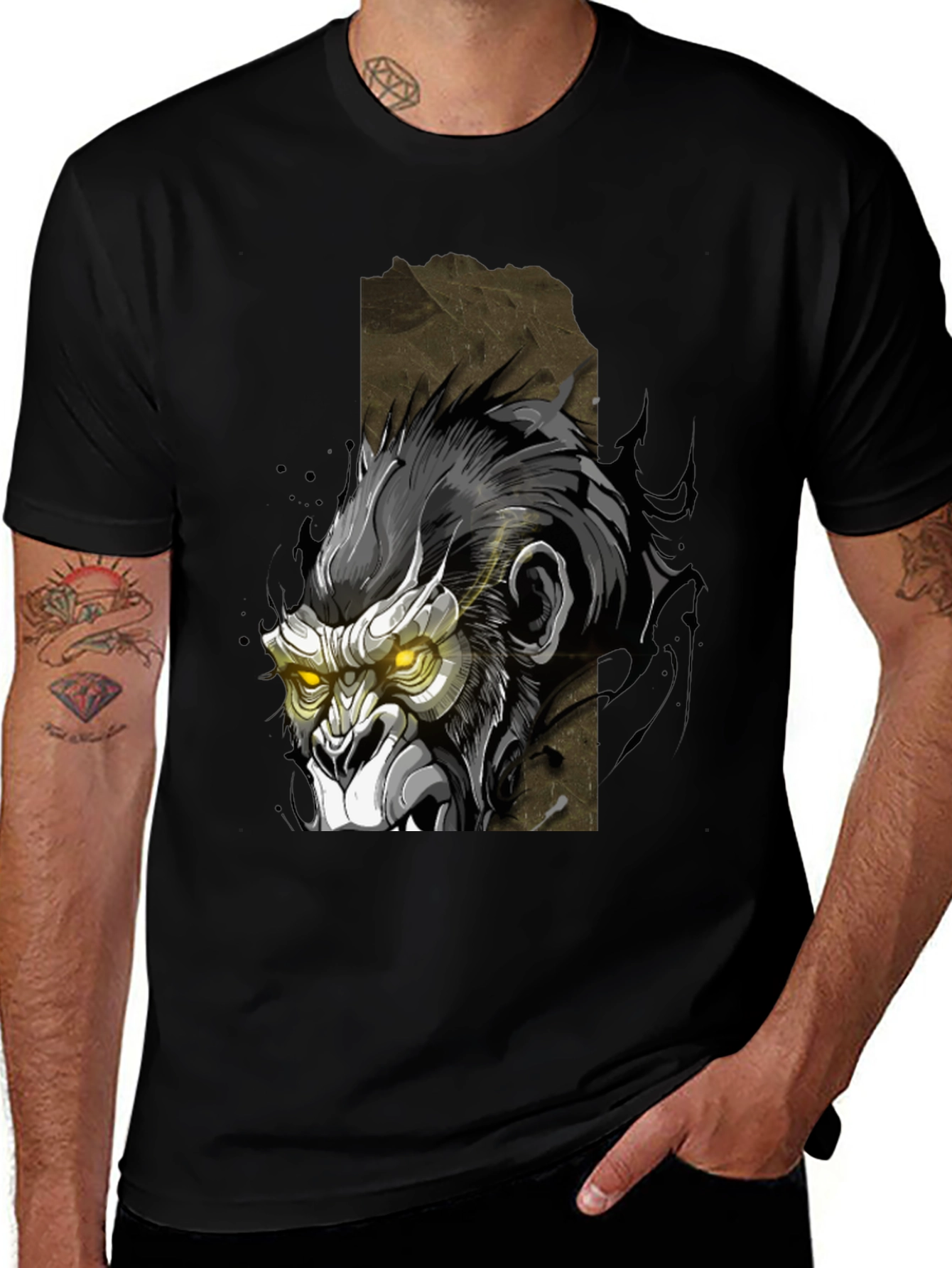 Variant 2 of Men's Black T-Shirt with Gorilla Graphic