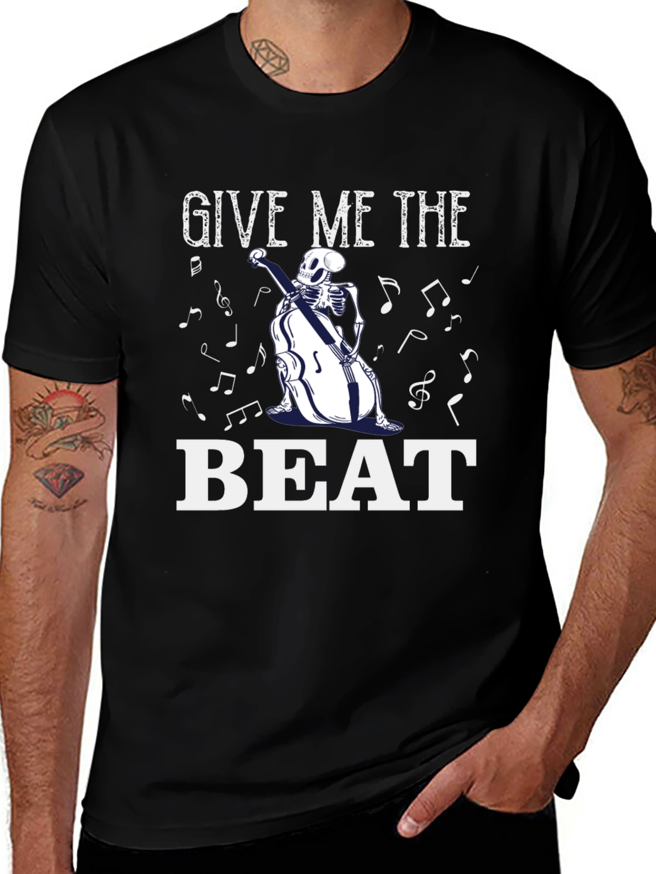 Variant 18 of Give Me the Beat Skeleton Musician Black T-Shirt