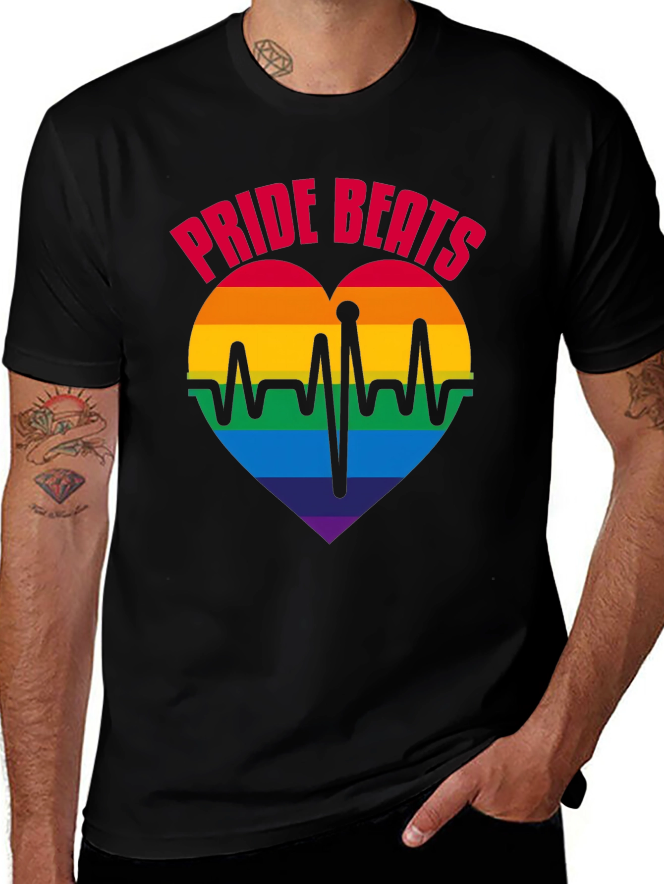 Pride Beats Heart T-Shirt LGBTQ Rainbow Design