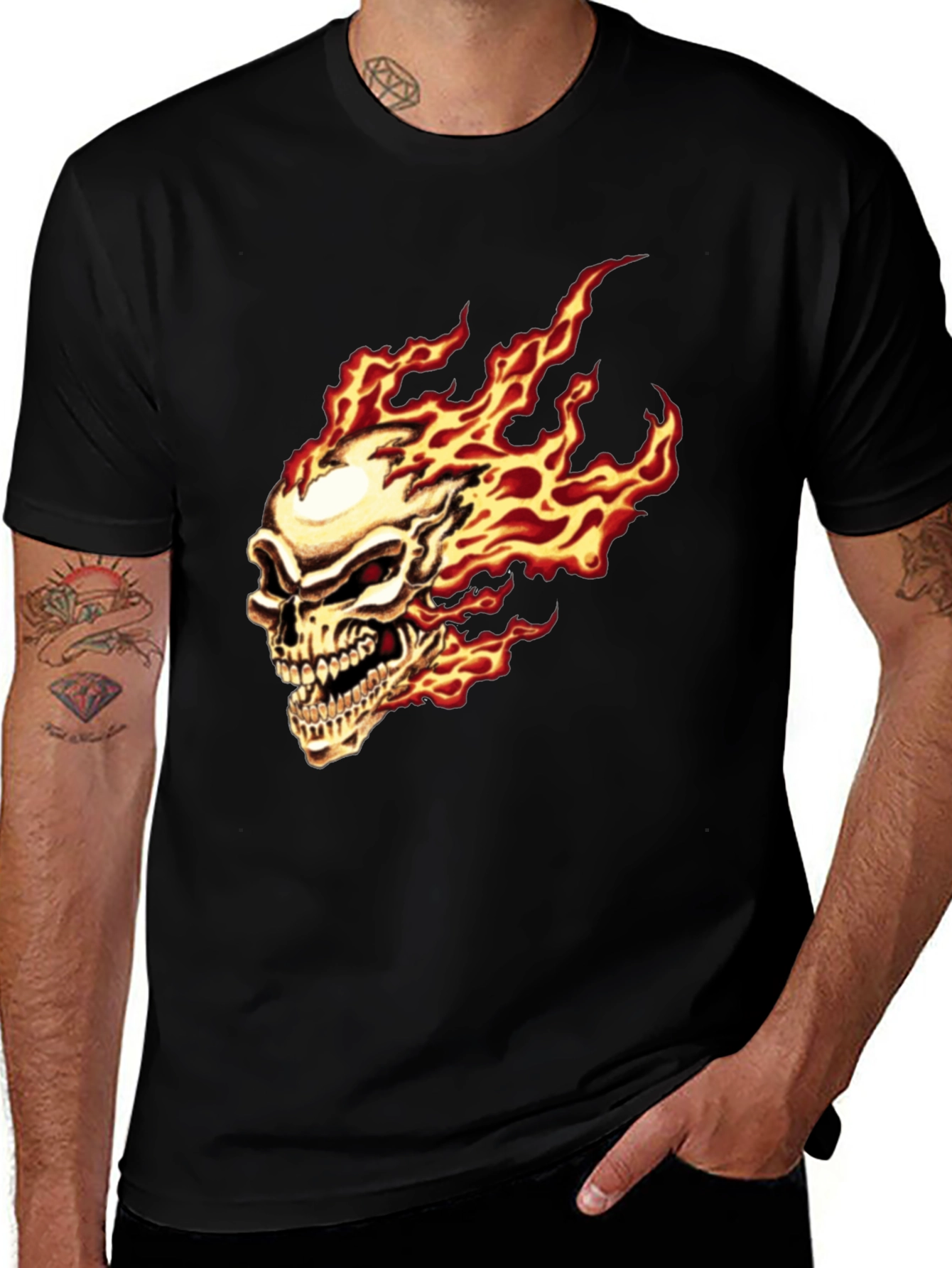 Variant 11 of Flaming Skull Graphic Tee - Black Cotton T-Shirt
