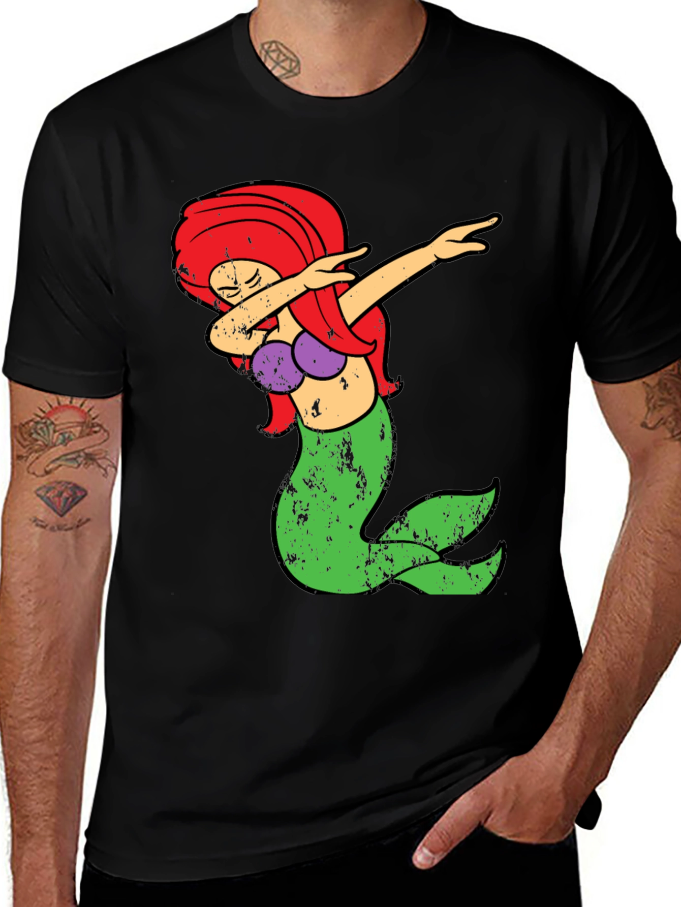 Variant 10 of Dabbing Mermaid Graphic Tee - Novelty Cartoon Shirt