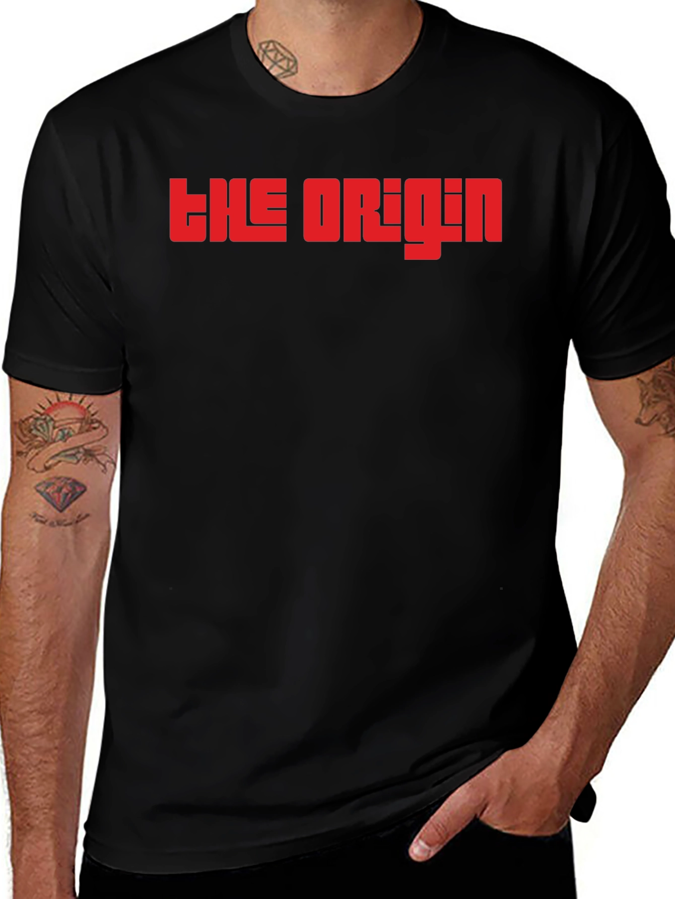 Variant 11 of The Origin Graphic Tee - Bold Red Print on Black