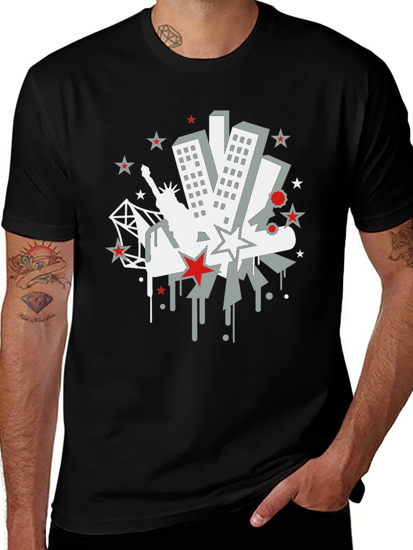 Urban Graphic Tee: Cityscape with Stars