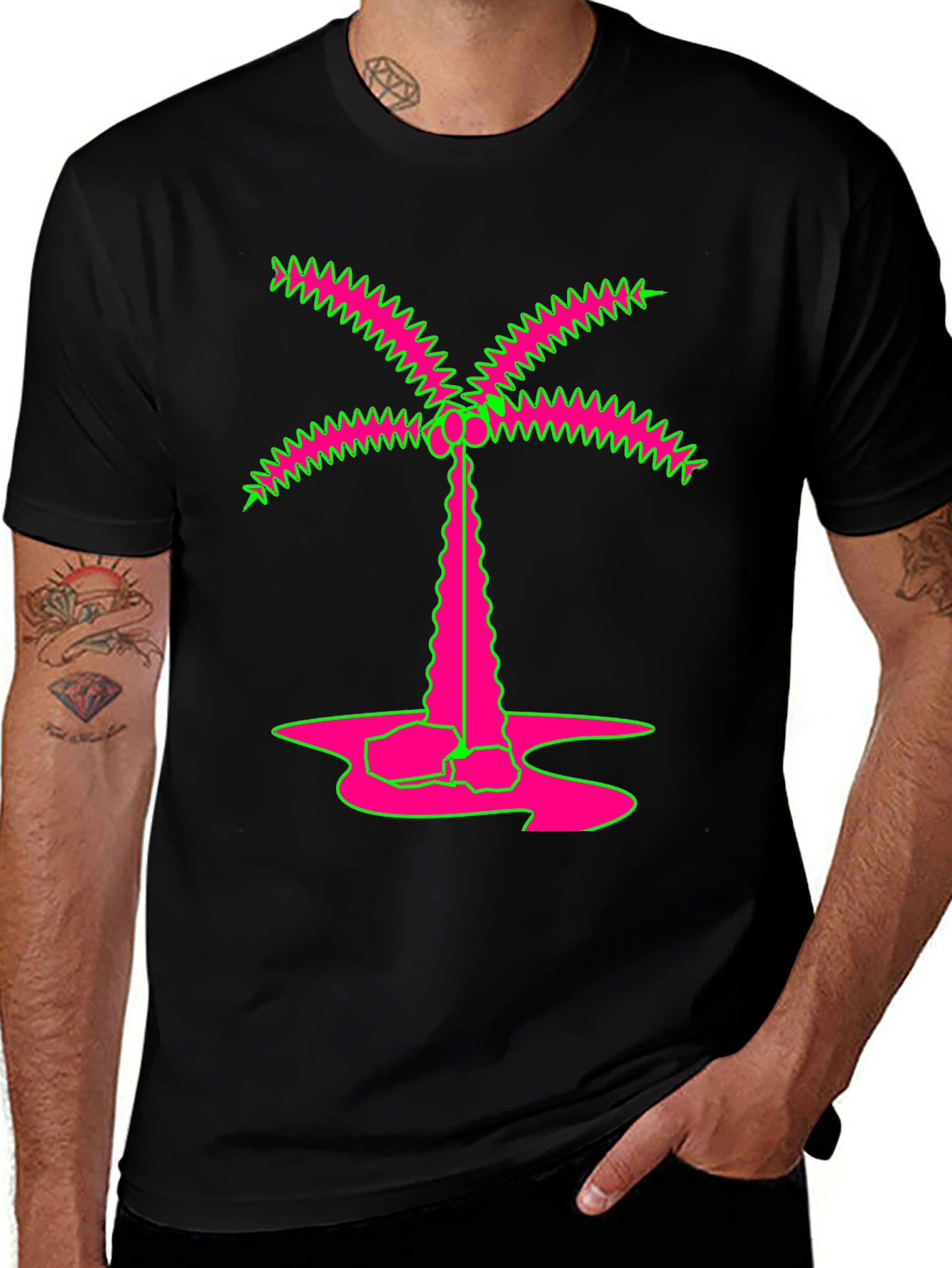 Variant 22 of Vibrant Neon Palm Tree Graphic Tee