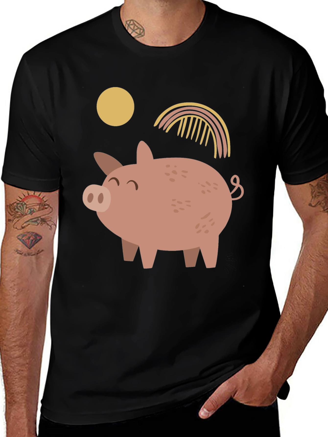 Variant 29 of Cute Pig Graphic Print Black T-Shirt