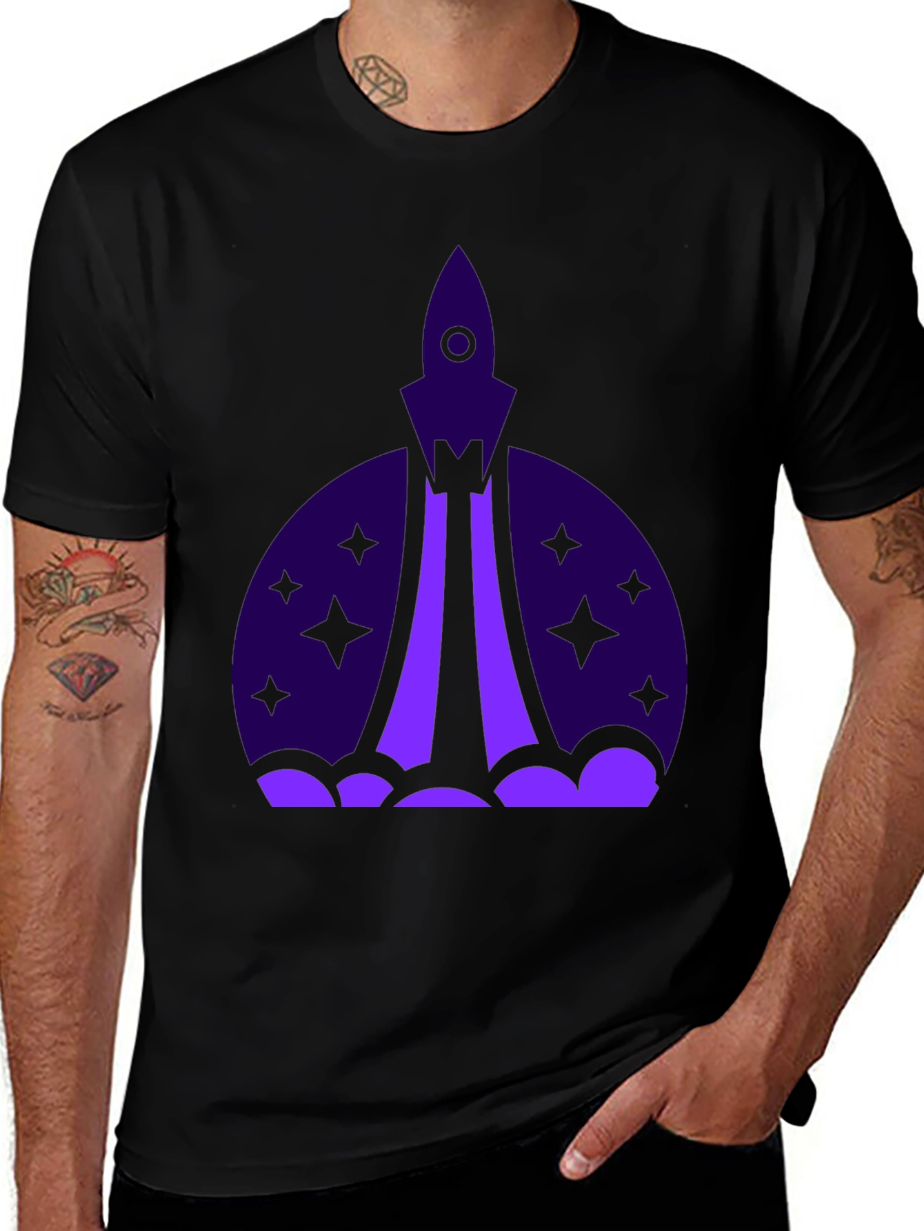 Variant 23 of Rocket Launch Graphic Tee - Black Cotton T-Shirt