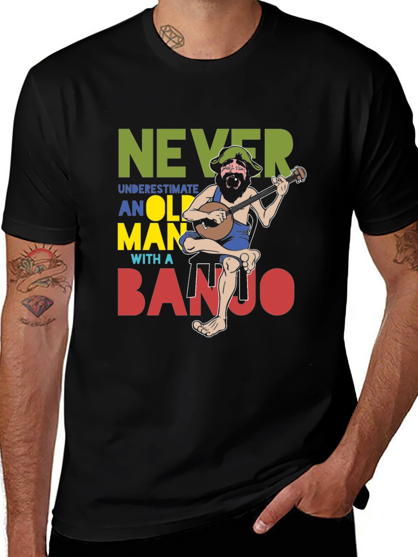 Variant 14 of Never Underestimate Old Man Banjo T-Shirt