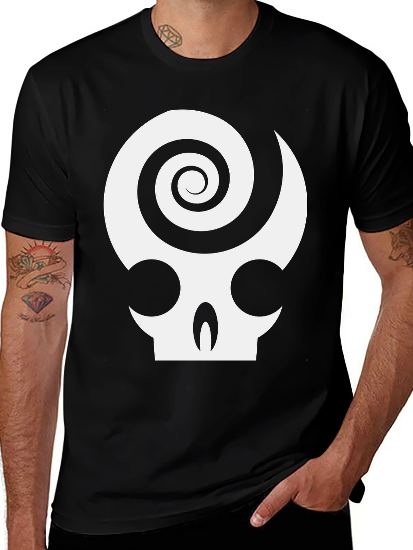 Spiral Skull Graphic Tee - Black Cotton Blend