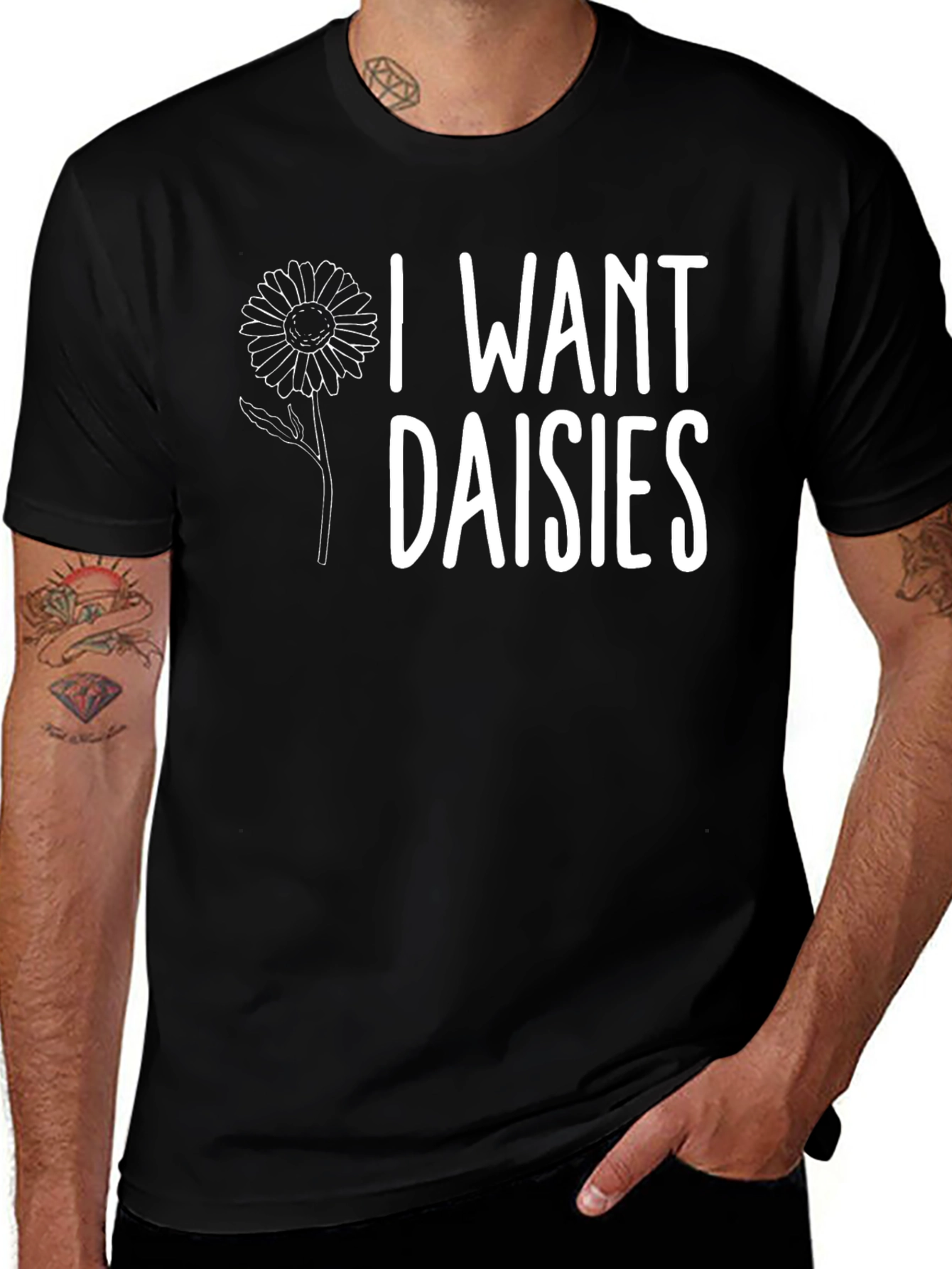 Variant 23 of I Want Daisies Graphic Tee - Black Cotton T-Shirt
