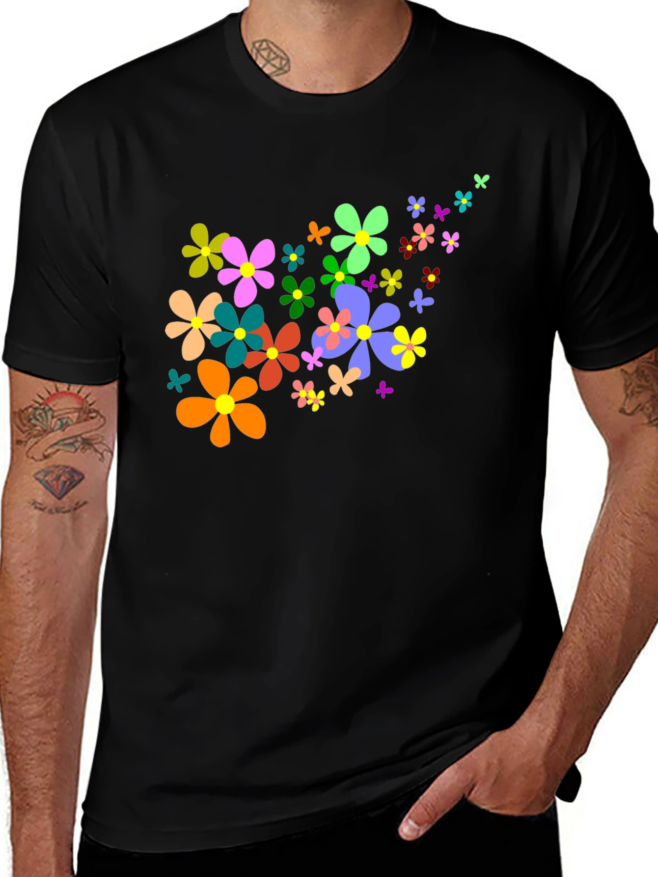 Variant 10 of Black T-Shirt with Colorful Floral Design
