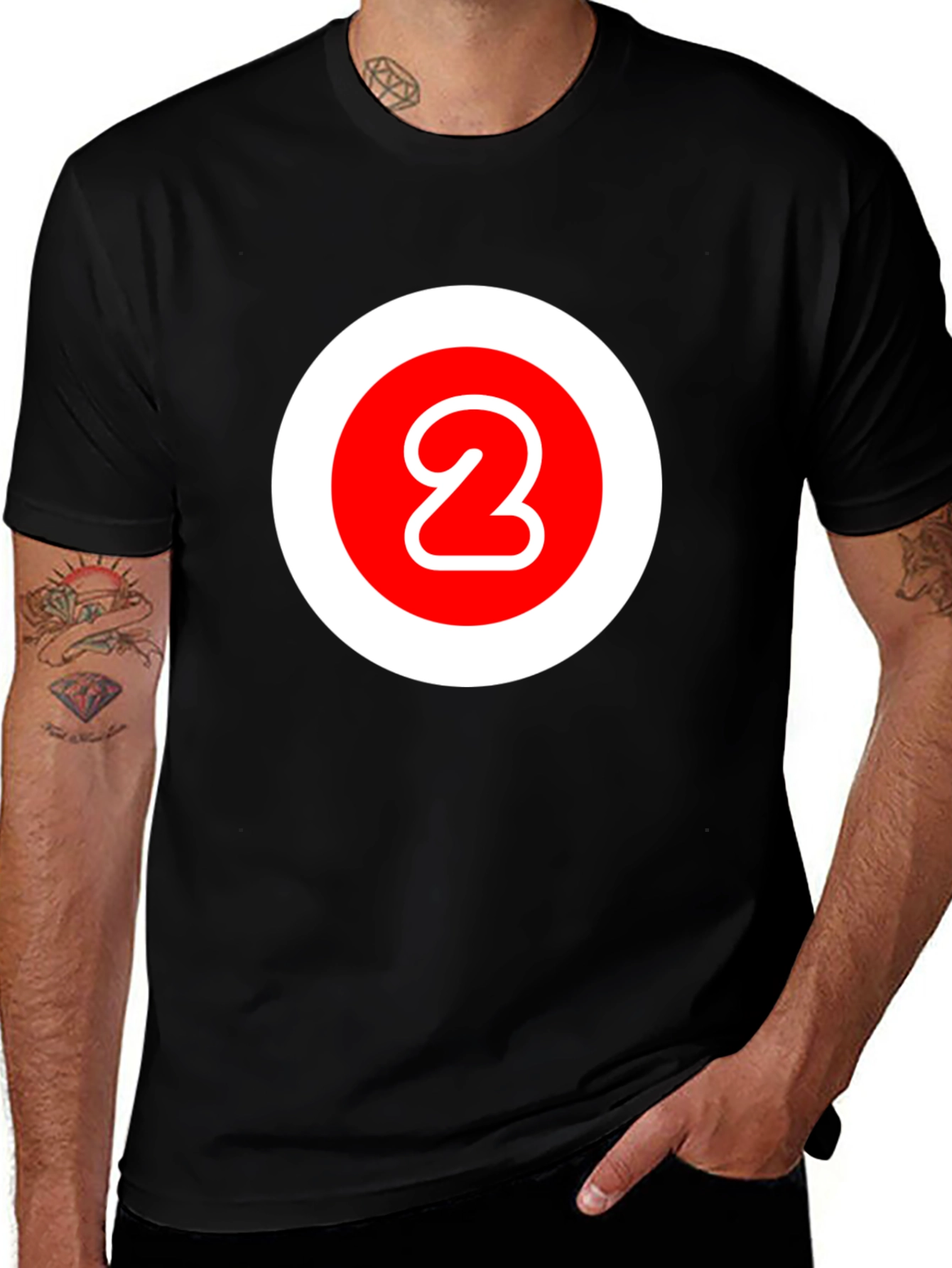 Variant 22 of Modern Graphic Tee: Red & White Number 2 Design