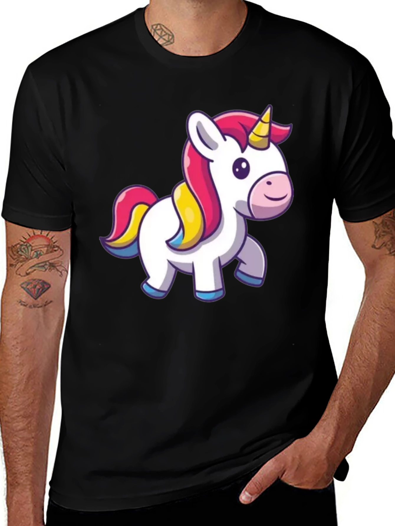 Variant 30 of Unicorn Graphic Tee - Black Cotton Casual Wear