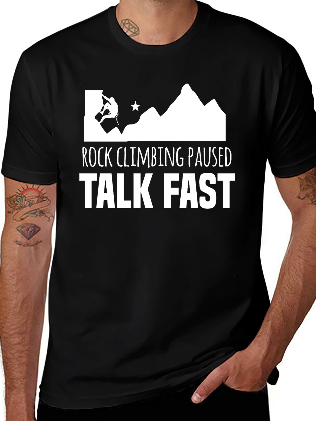 Variant 13 of Rock Climbing Paused Talk Fast Black Graphic Tee