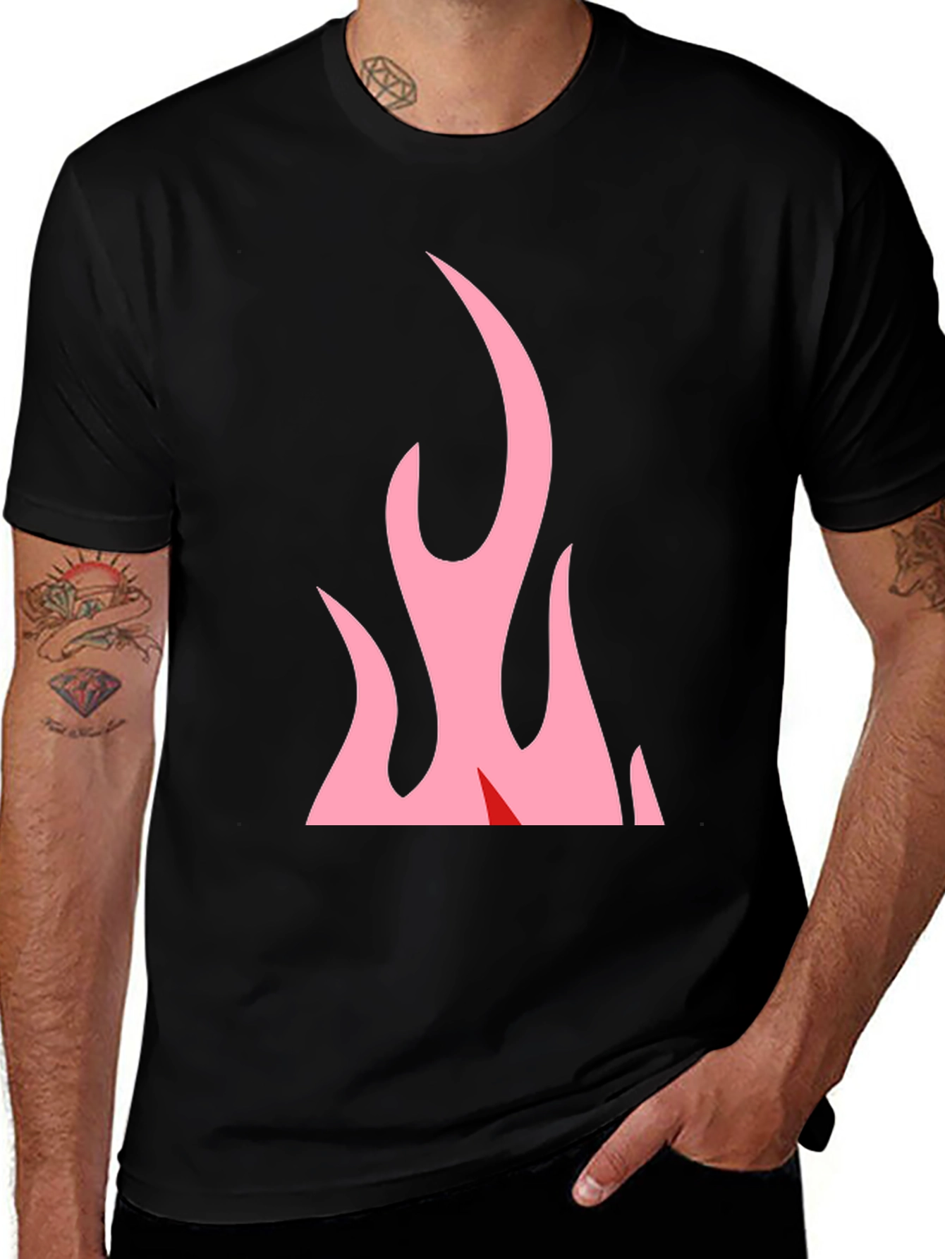 Variant 12 of Black T-Shirt with Pink Flames Graphic