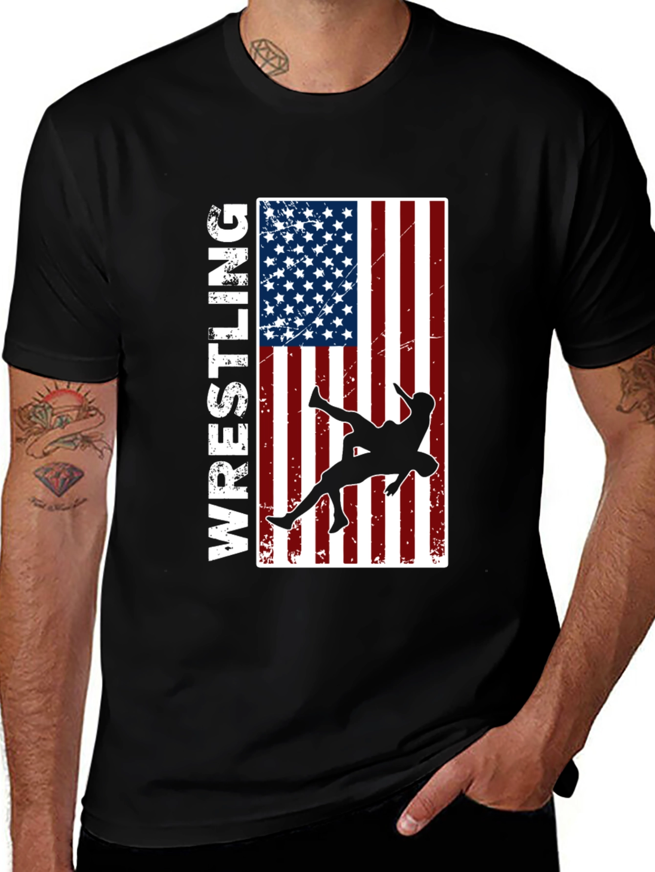 Variant 30 of Wrestling American Flag Graphic T-Shirt