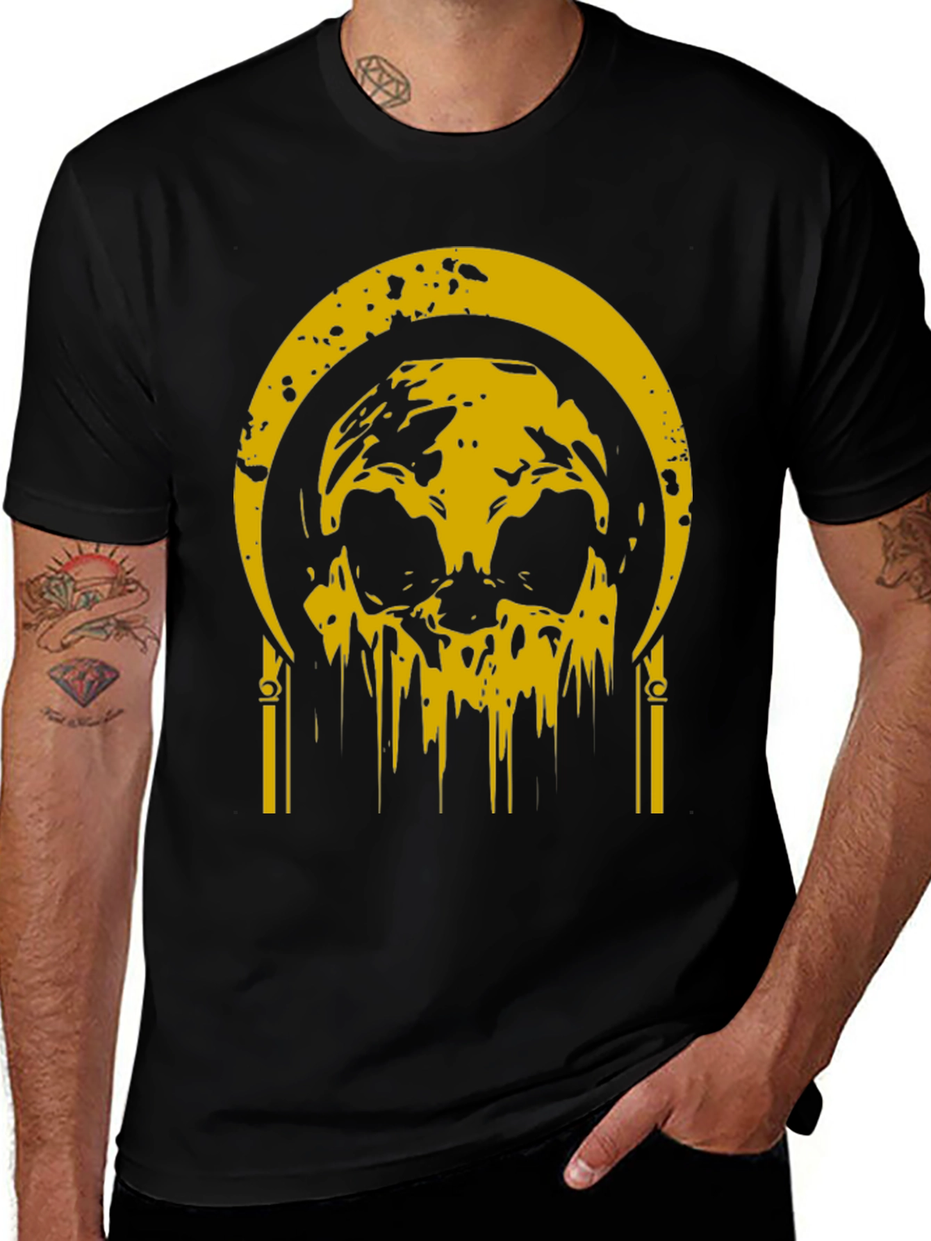 Variant 13 of Black T-Shirt with Golden Skull Graphic