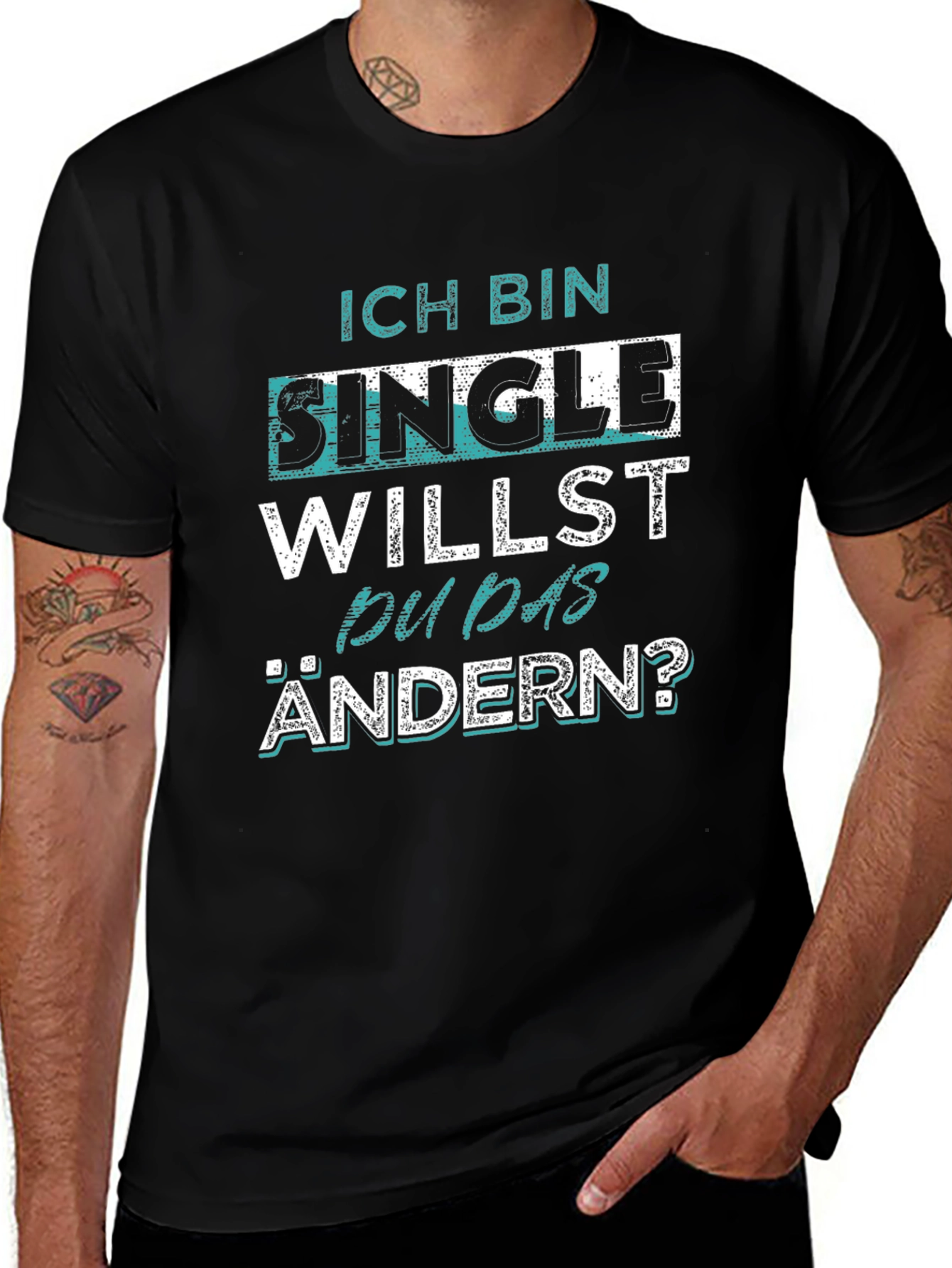 Variant 10 of Ich Bin Single Men's Black Graphic T-Shirt