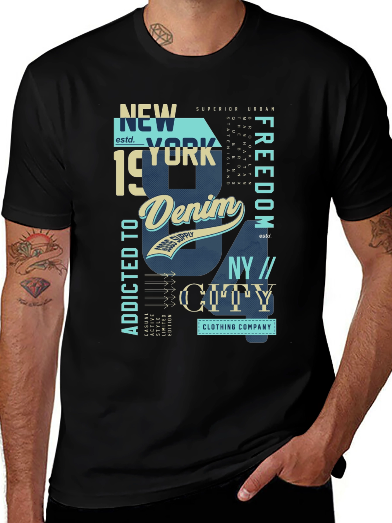 Black New York Denim Graphic T-Shirt main image