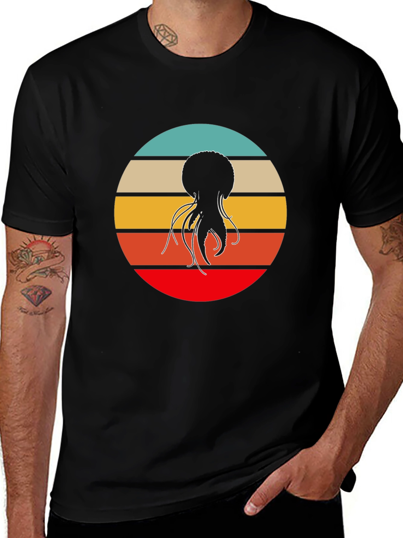 Variant 25 of Retro Jellyfish Graphic Tee - Cool Black T-Shirt