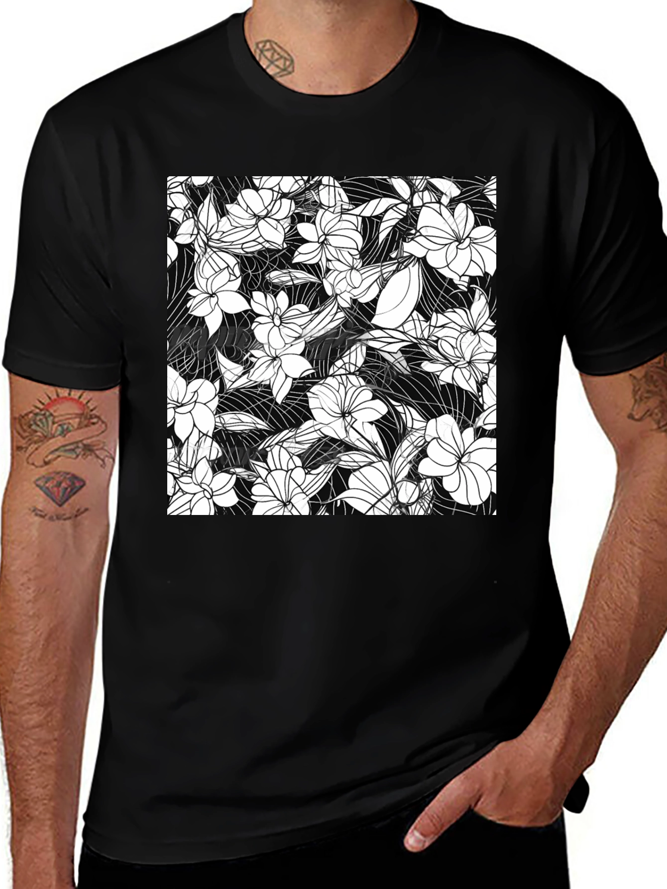 Variant 5 of Floral Print Black T-Shirt