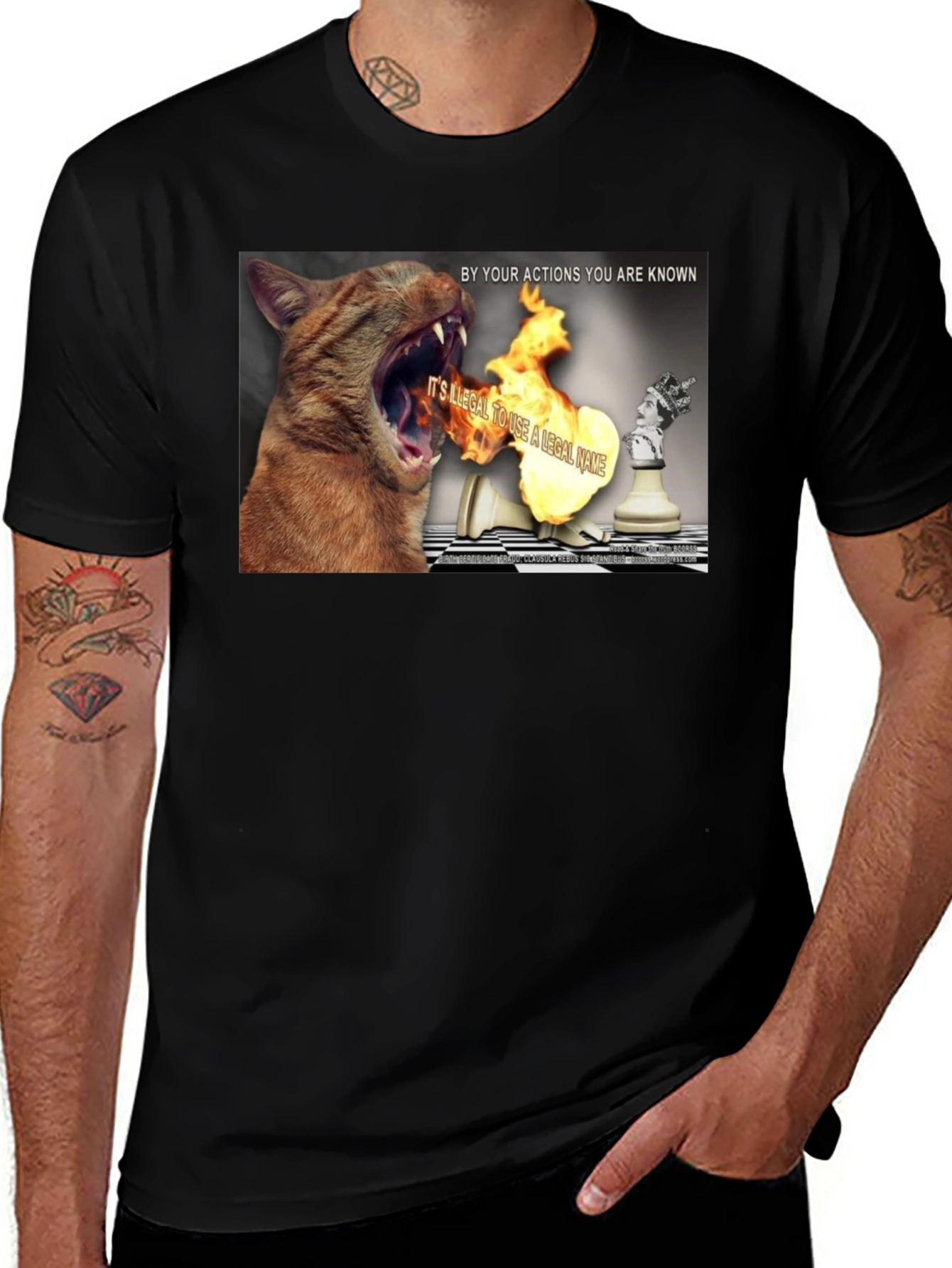 Variant 14 of Meme Cat & Chess T-Shirt - "By Your Actions Are Known"