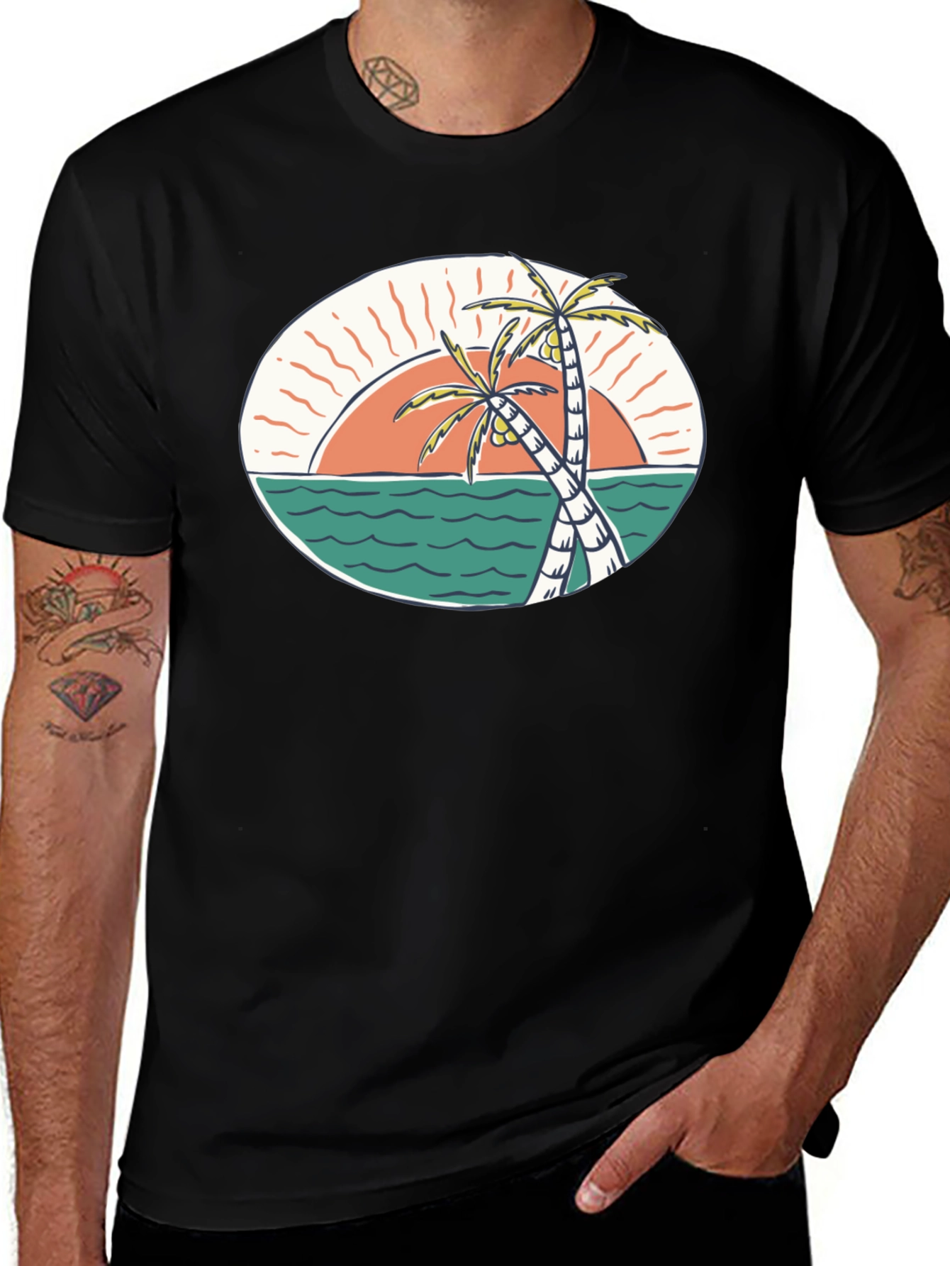 Tropical Palm Tree Sunset Graphic T-Shirt