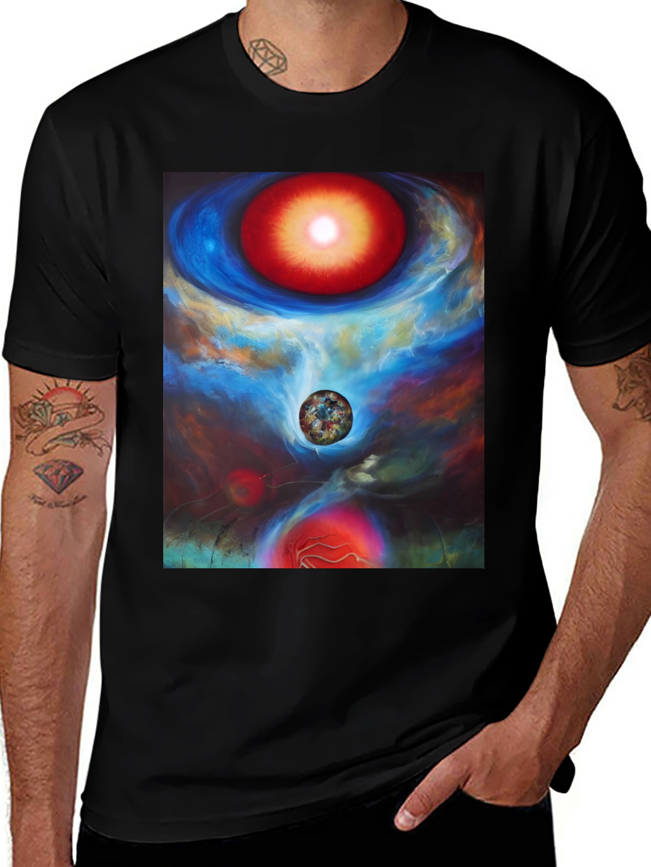 Variant 9 of Nebula Dreams Black Tee - Cosmic Art Shirt