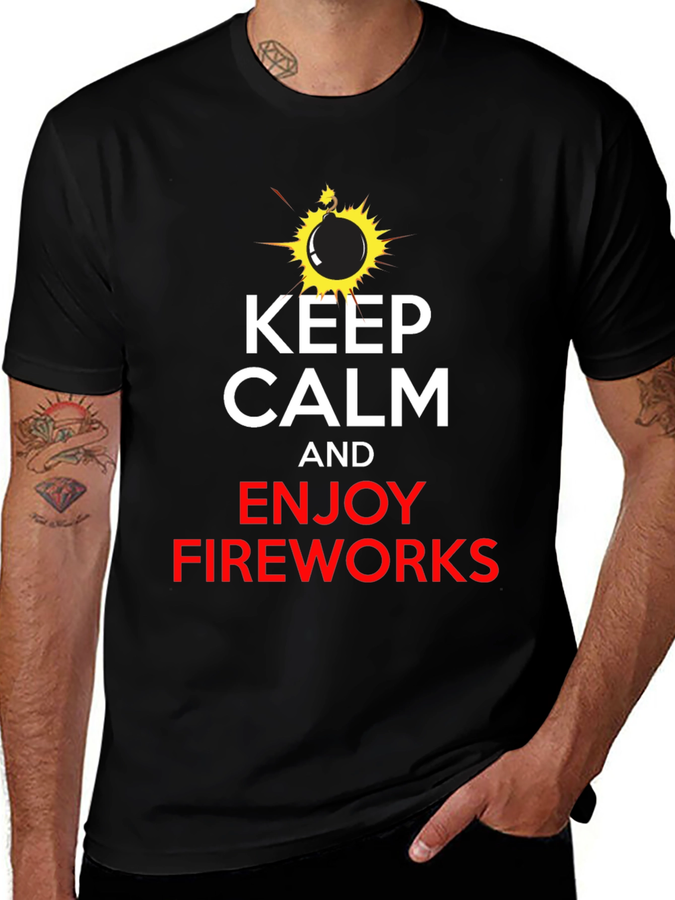 Black Keep Calm & Enjoy Fireworks Black T-Shirt main image