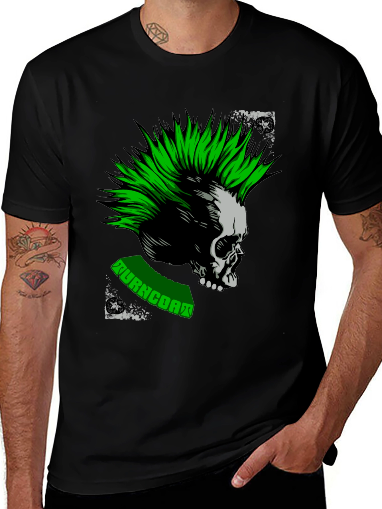 Variant 3 of Punk Rock Skull Graphic Tee - Green Mohawk T-Shirt