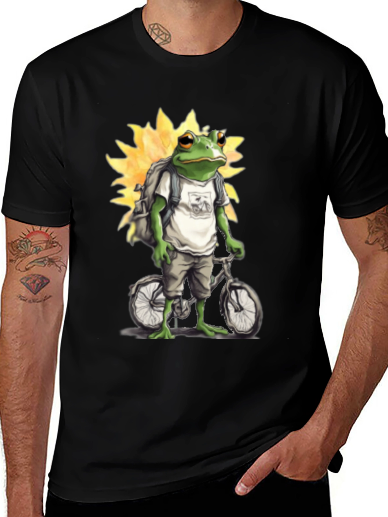 Variant 28 of Frog on Bike Graphic Tee - Black Cotton T-Shirt