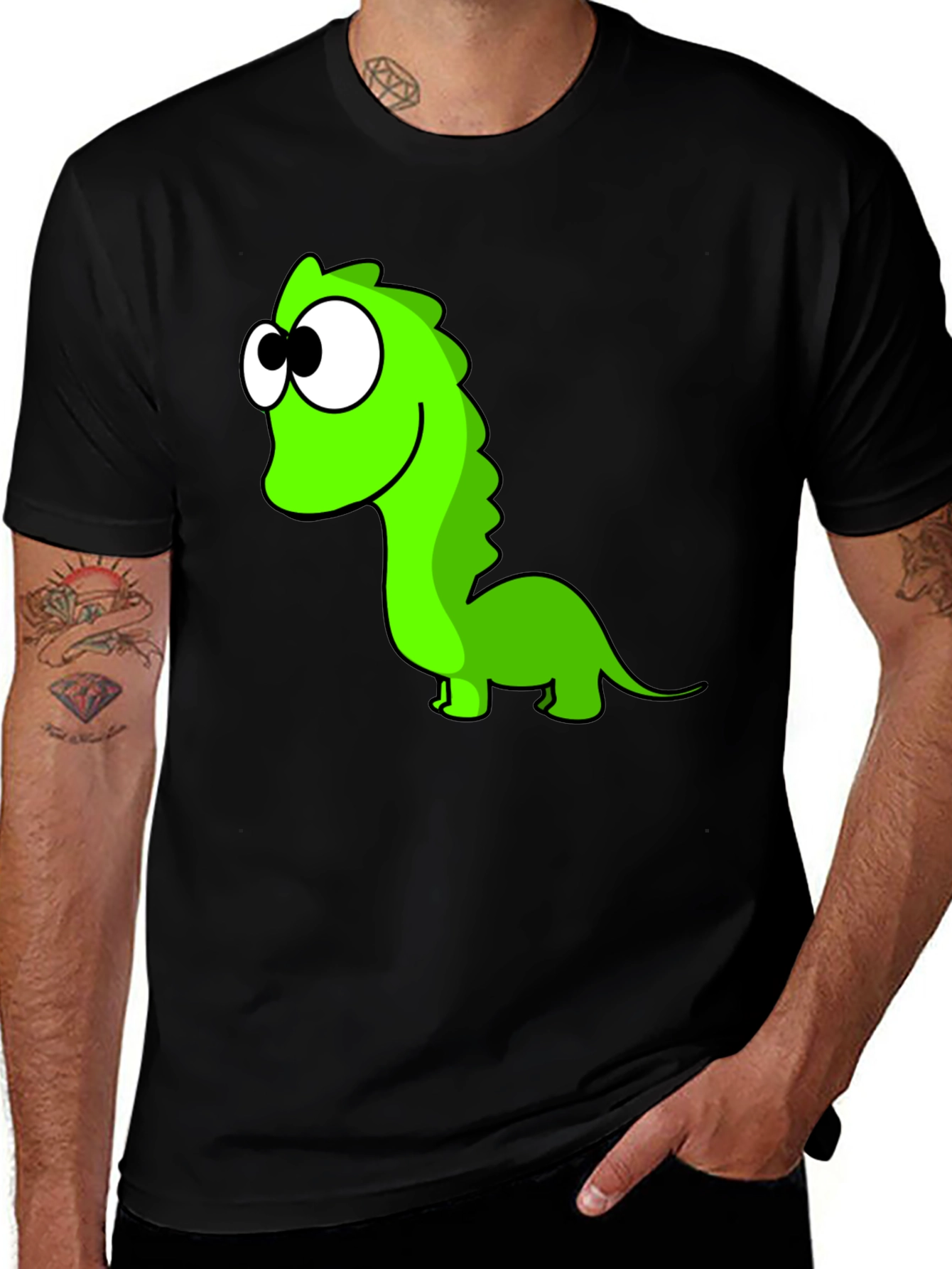 Variant 2 of Cartoon Dino Graphic Black T-Shirt