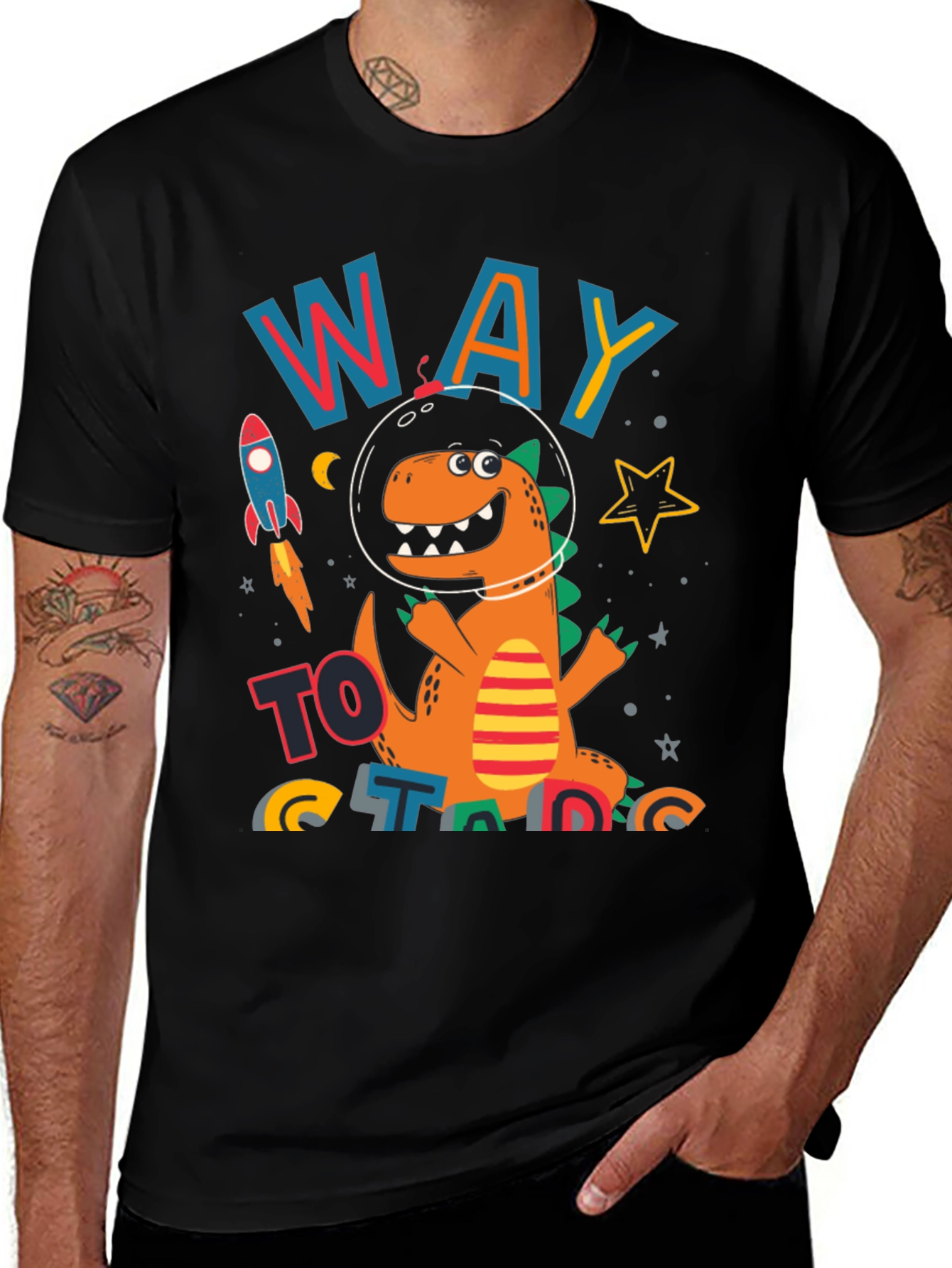 Variant 22 of Dino Astronaut Black T-Shirt - Way To Stargaze