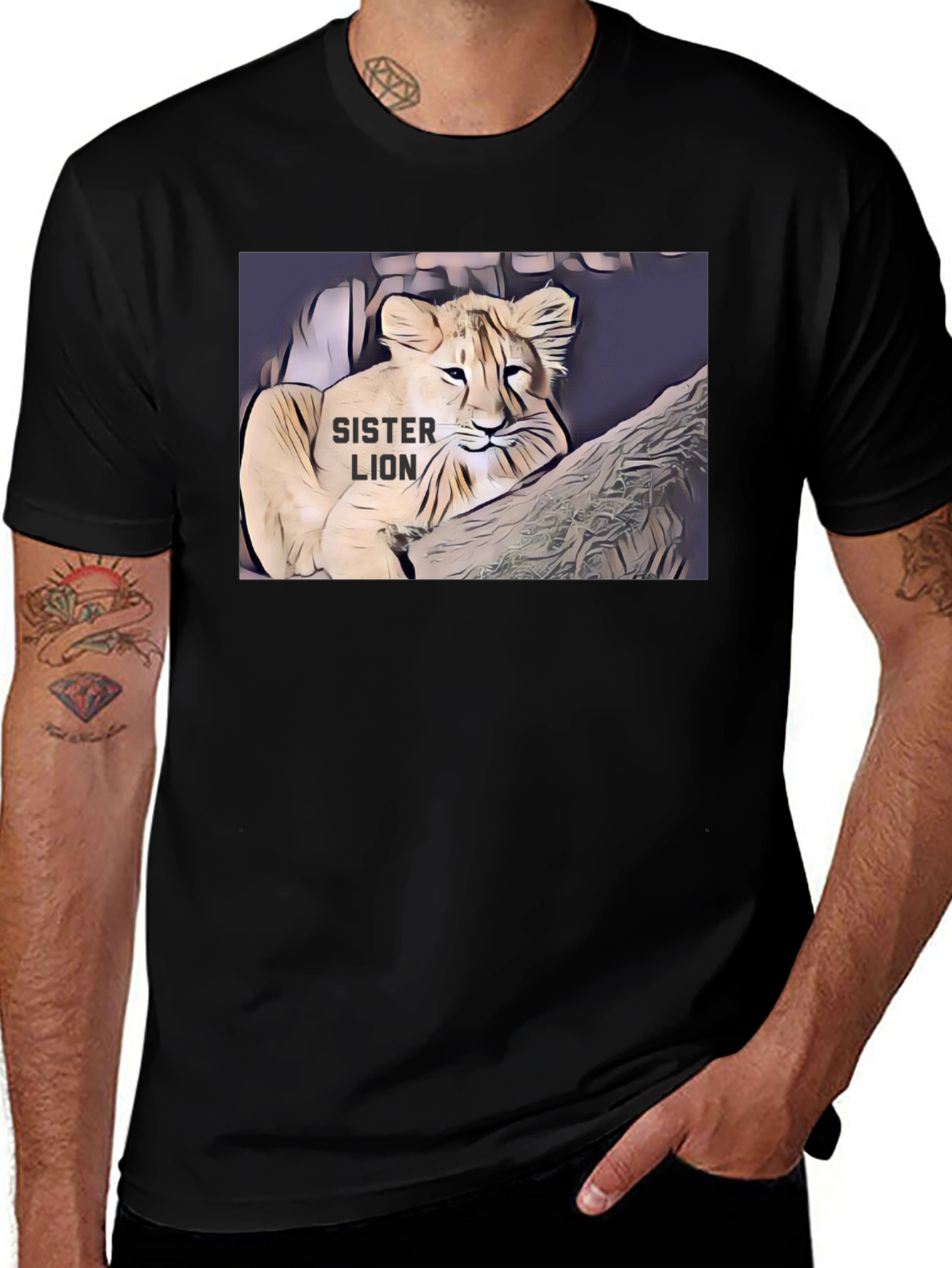 Variant 7 of Sister Lion Graphic Tee - Black Cotton T-Shirt