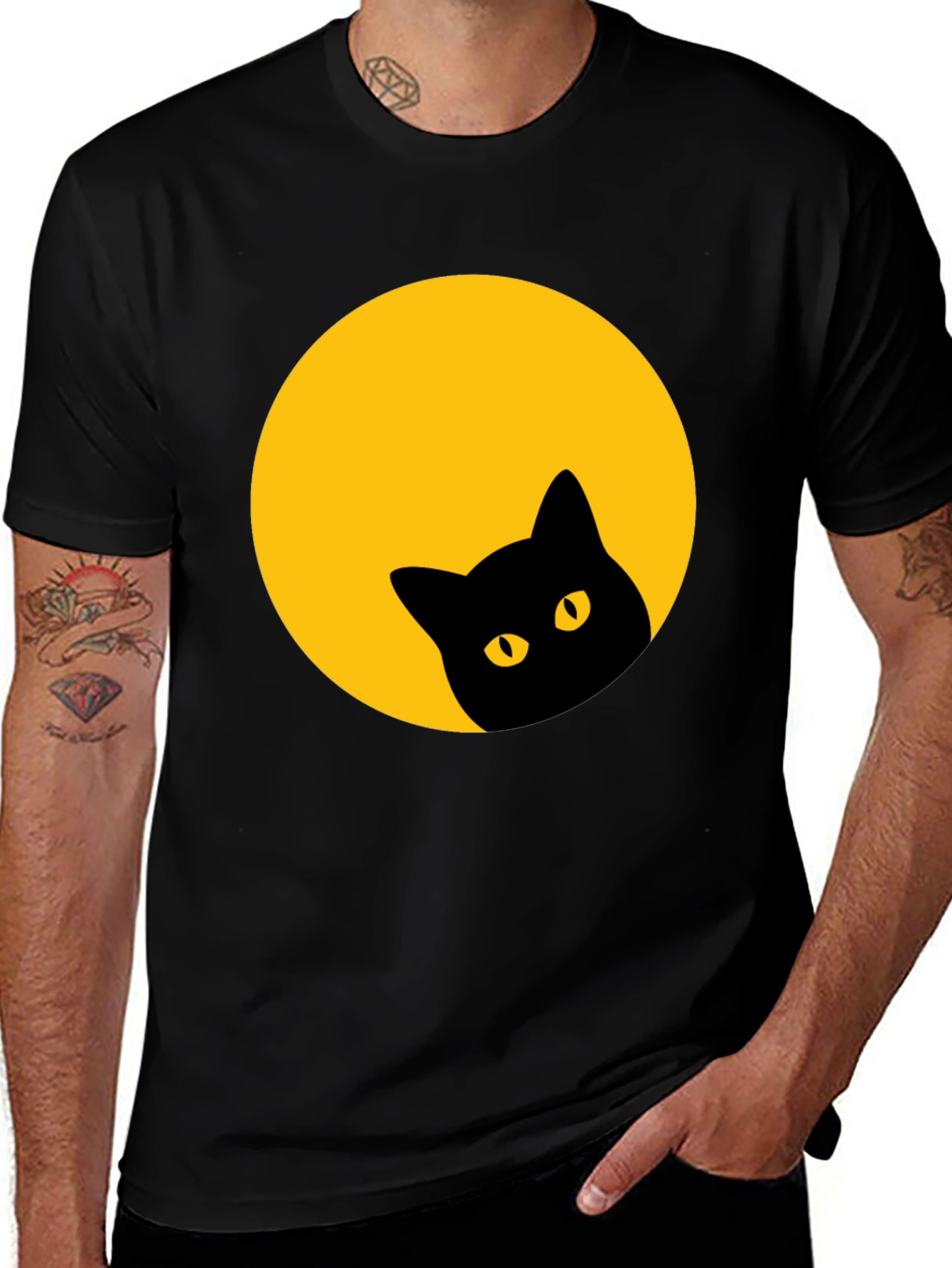 Variant 4 of Black Cat Peeking Moon Tee